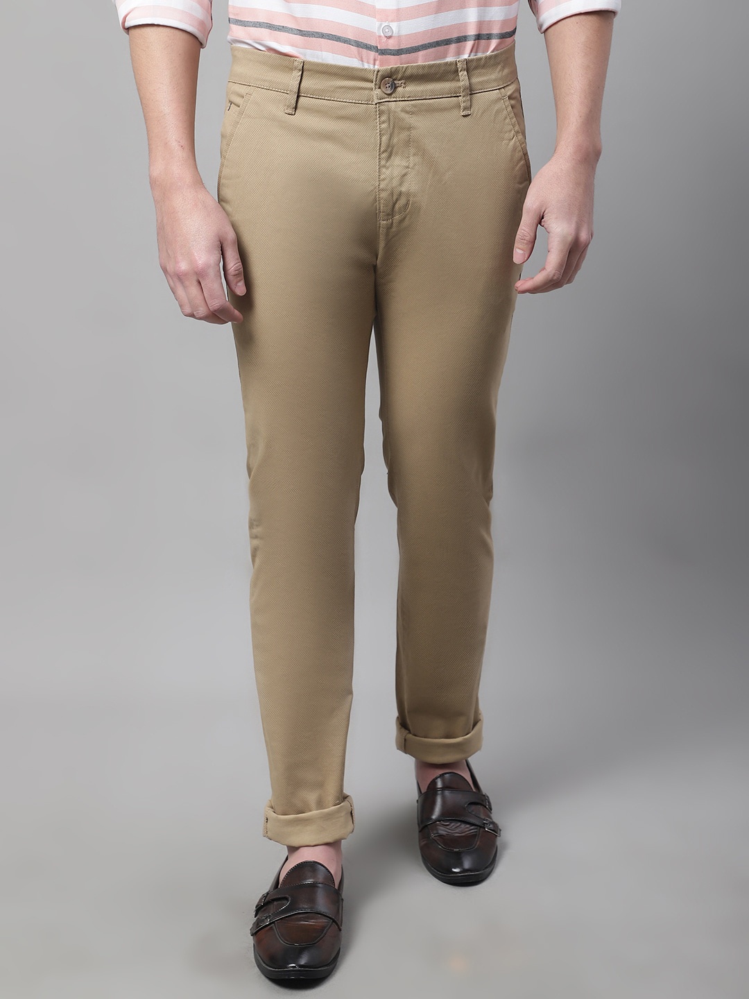 

Cantabil Men Mid-Rise Cotton Chinos Trousers, Khaki