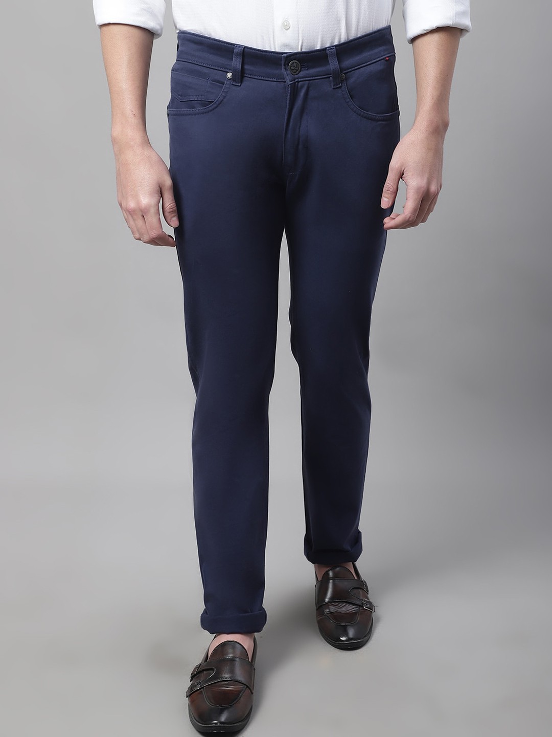 

Cantabil Men Easy Wash Cotton Chinos Trousers, Navy blue