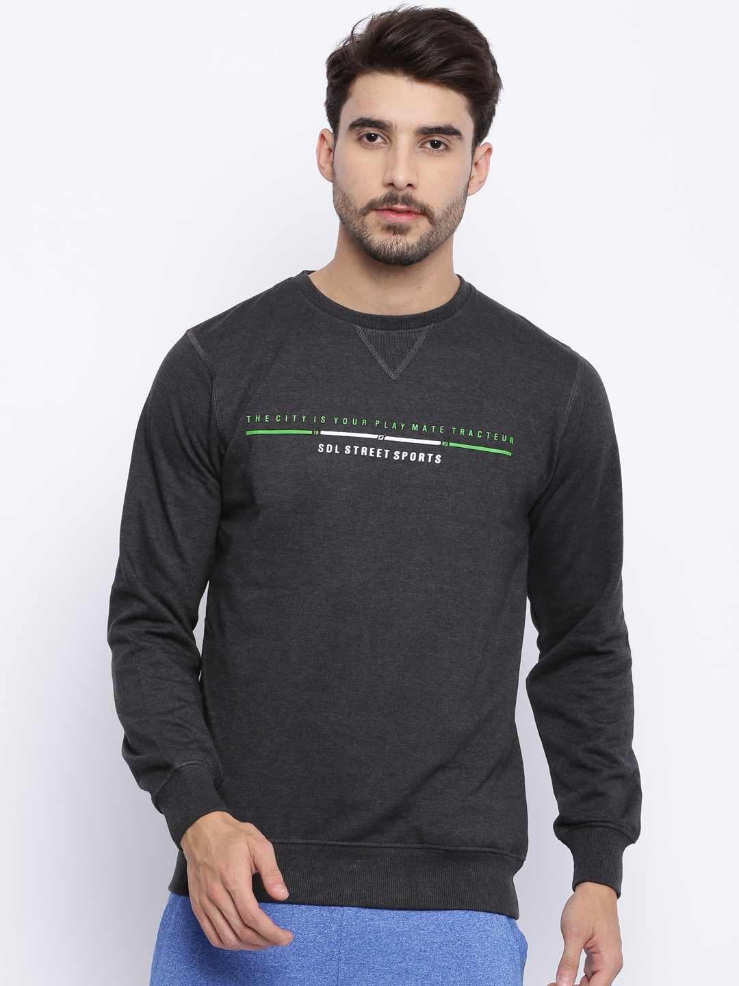 

Sweet Dreams Men Charcoal Printed Sweatshirt