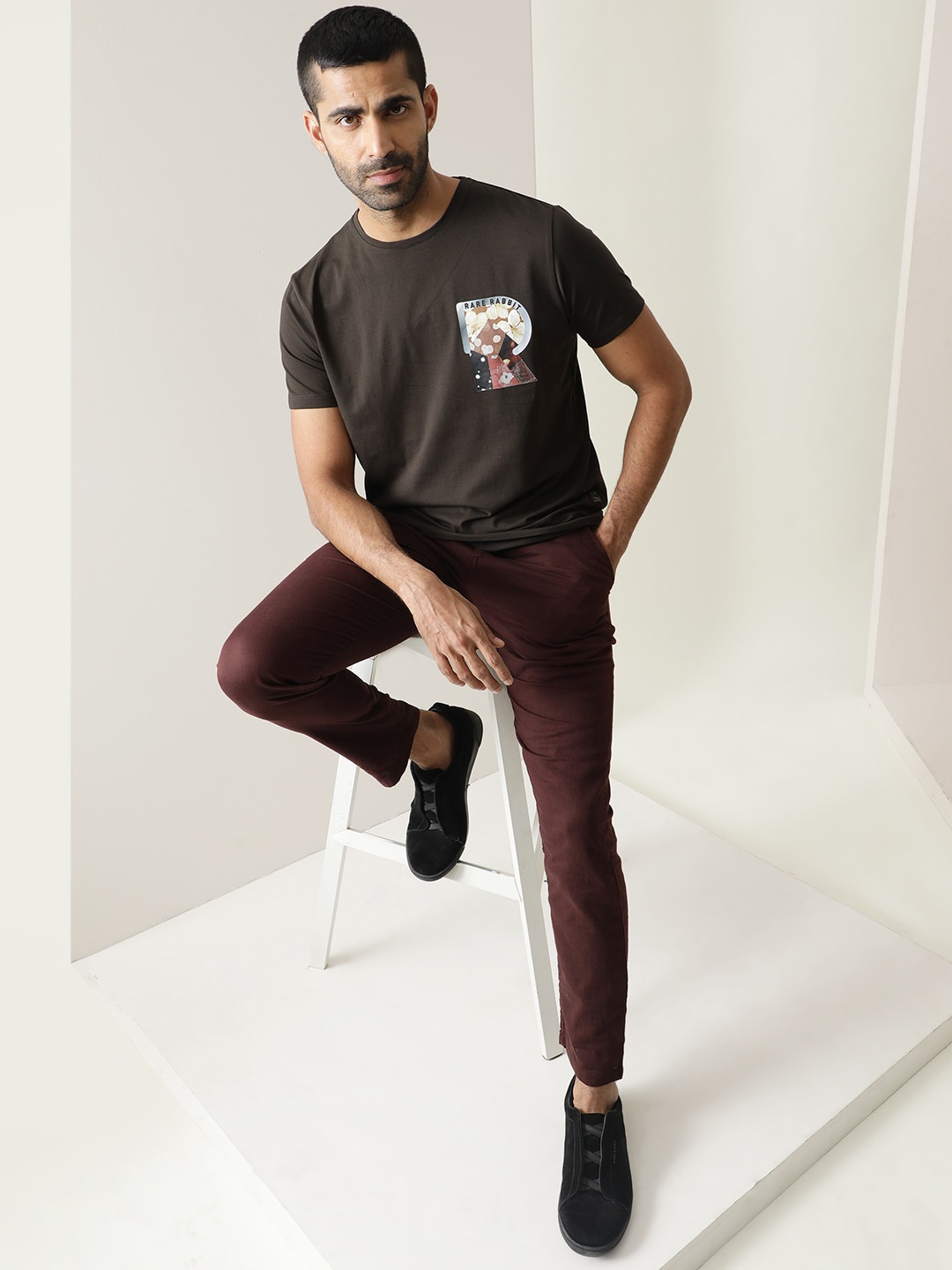 

RARE RABBIT Pastor Drawstring Slim Fit Cotton Trouser, Maroon