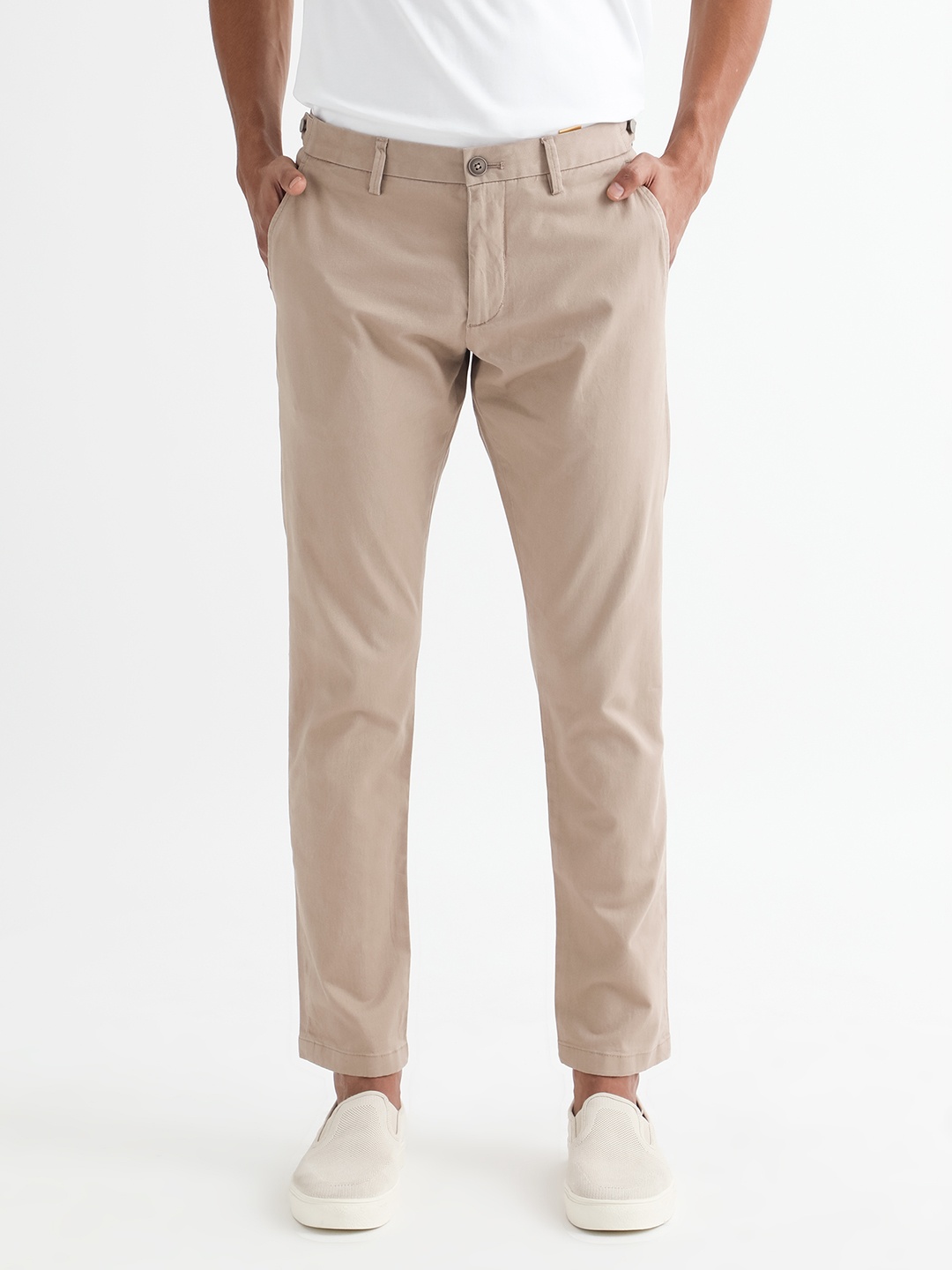 

RARE RABBIT Men Trans Mid-Rise Cotton Slim Fit Trouser, Beige