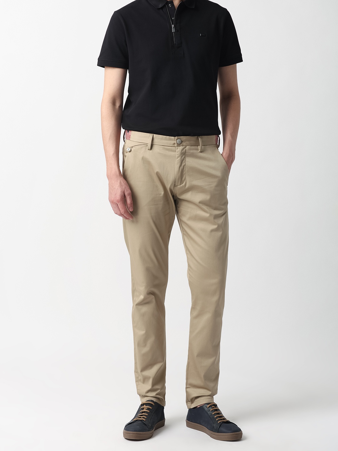 

RARE RABBIT Men Daron Mid-Rise Slim Fit Cotton Trouser, Beige