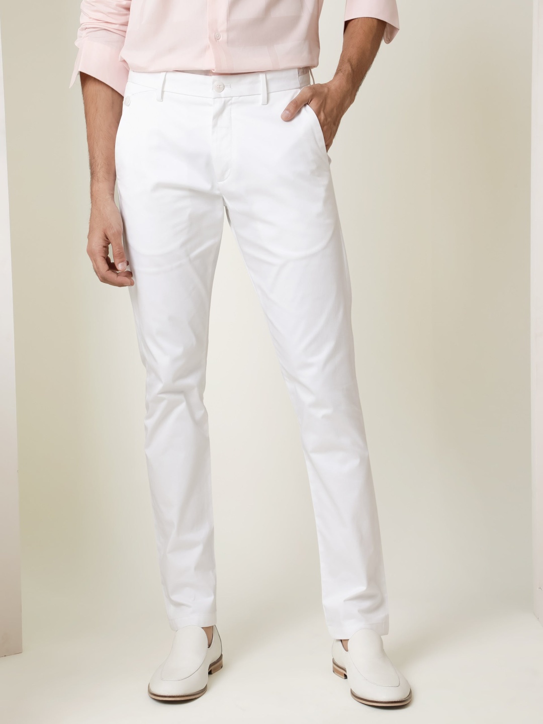 

RARE RABBIT Daron Cotton Slim Fit Mid-Rise Trouser, White