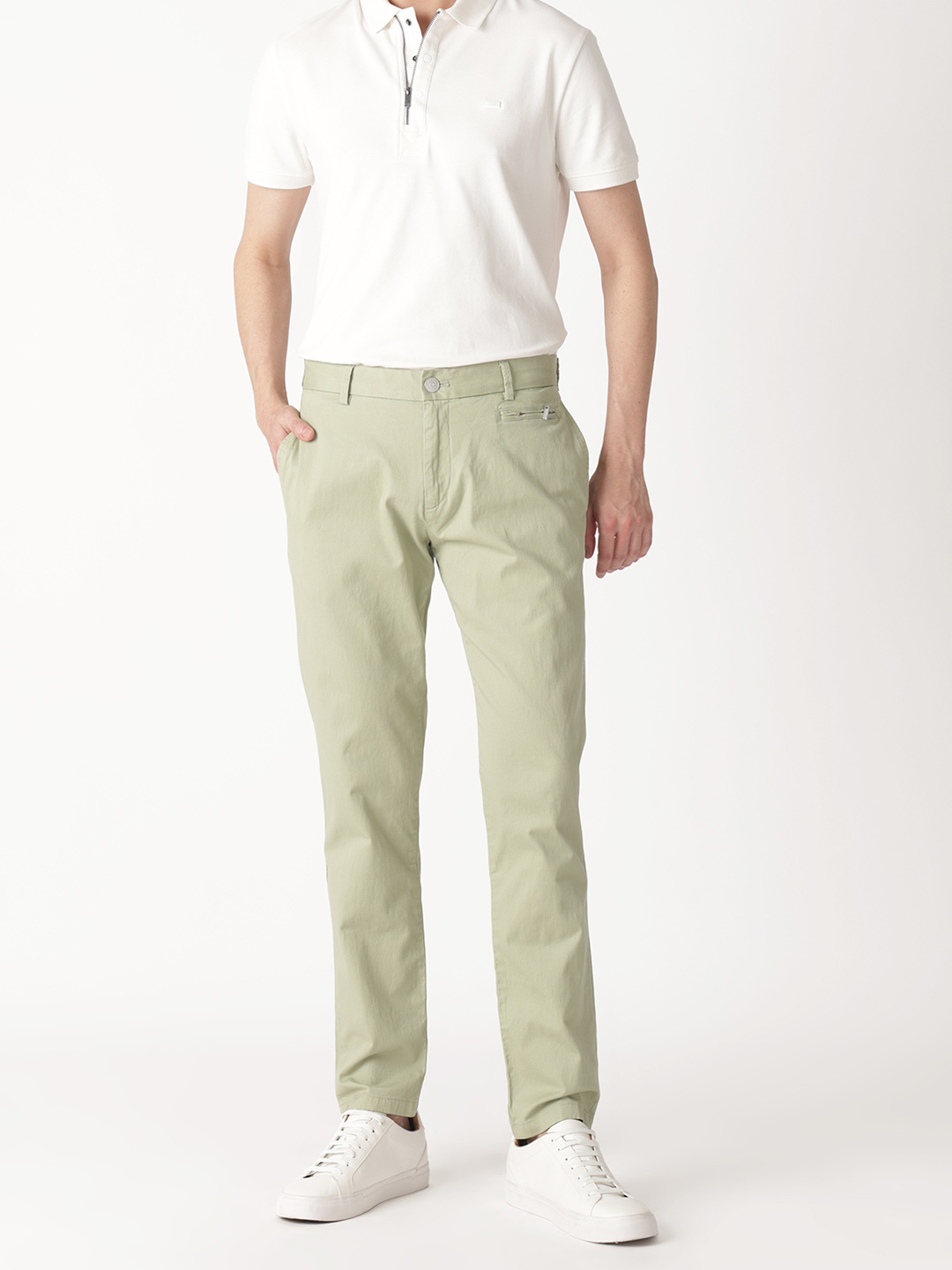 

RARE RABBIT Men Clovet Cotton Slim Fit Mid-Rise Trouser, Green