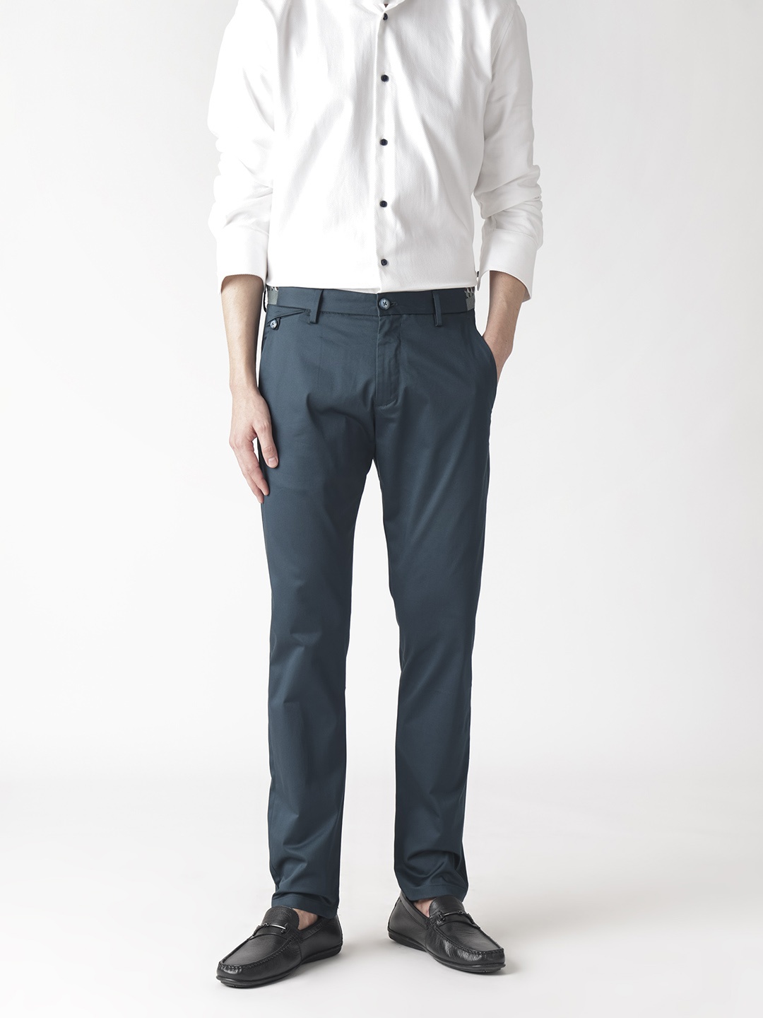 

RARE RABBIT Men Daron Mid-Rise Slim Fit Cotton Trousers, Teal