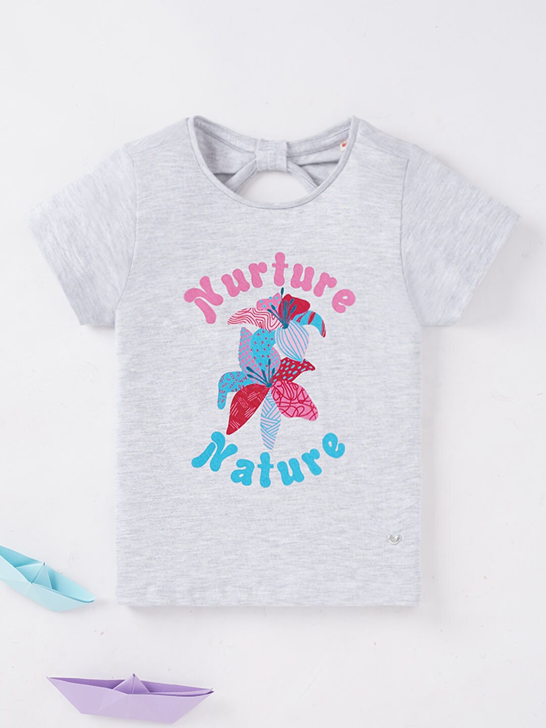 

Ed-a-Mamma Girls Typography Printed Cotton T-shirt, Grey