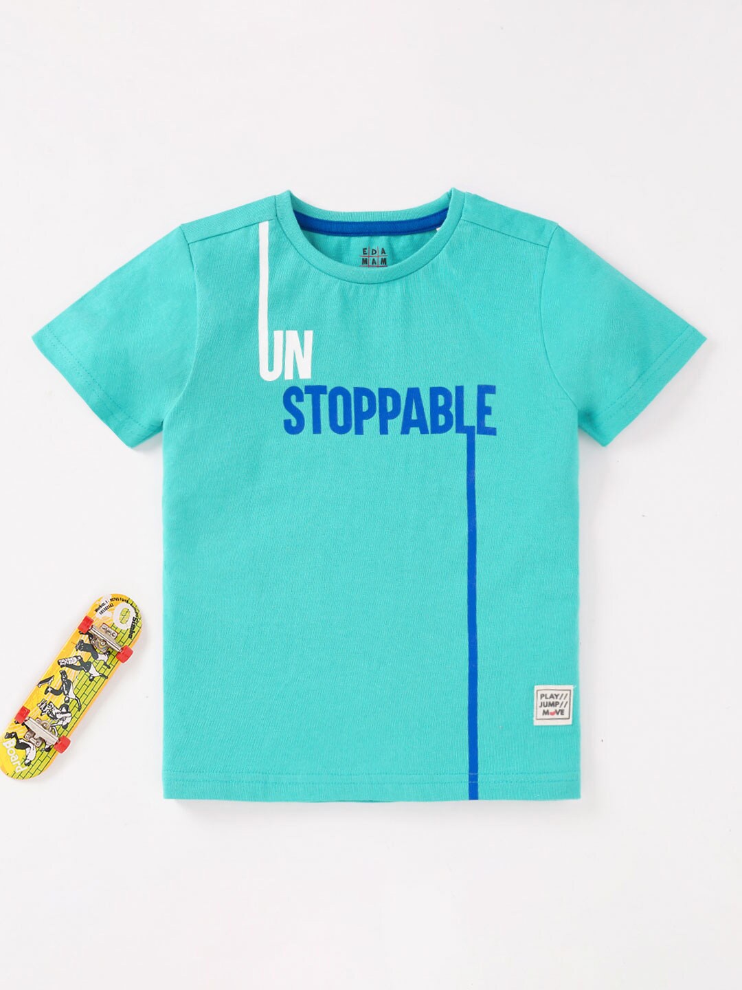 

Ed-a-Mamma Boys Typography Printed Cotton T-shirt, Teal