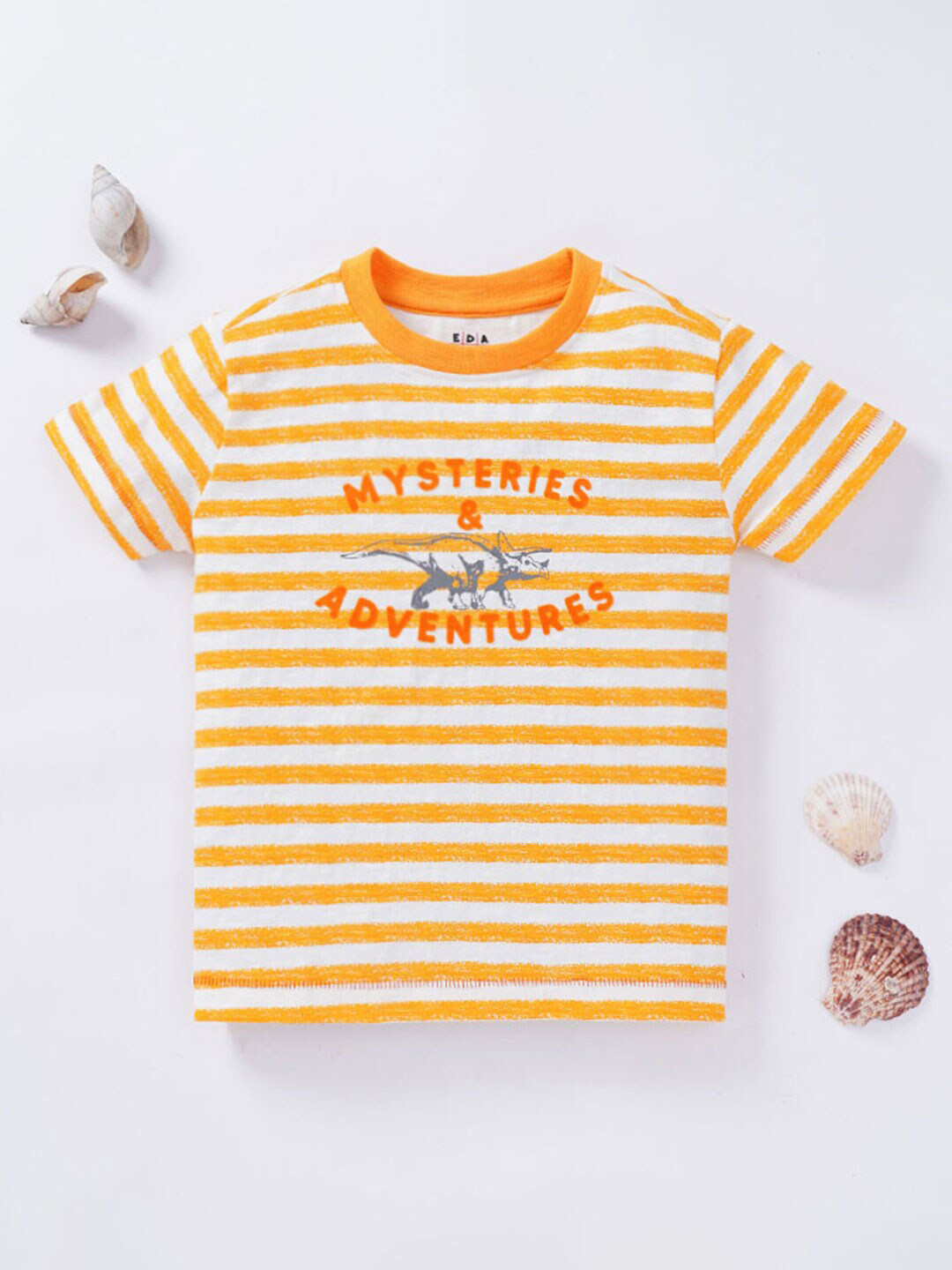 

Ed-a-Mamma Boys Round Neck Striped Cotton T-shirt, Orange