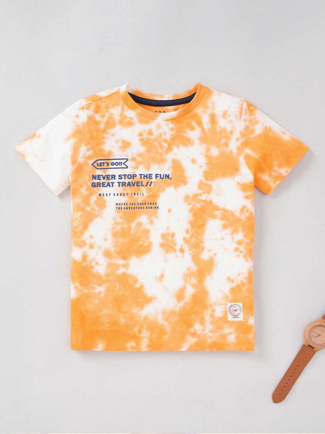 

Ed-a-Mamma Boys Tie and Dye Printed Cotton T-shirt, Mustard