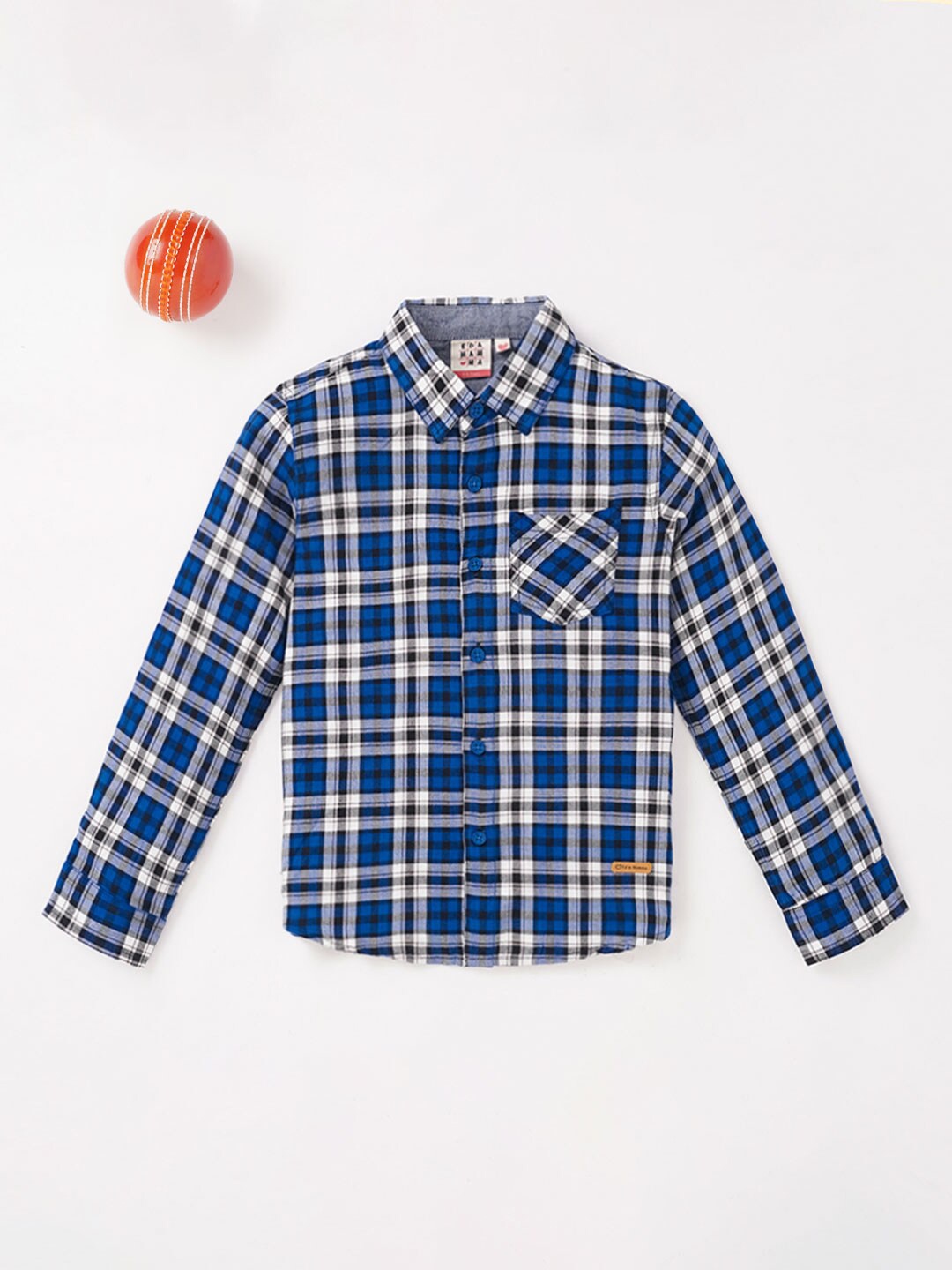 

Ed-a-Mamma Boys Tartan Checks Cotton Casual Shirt, Blue