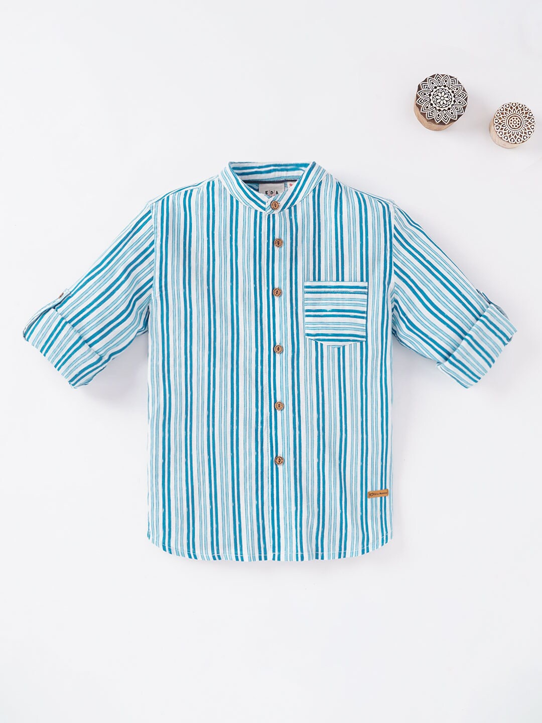 

Ed-a-Mamma Boys Vertical Striped Cotton Casual Shirt, Blue