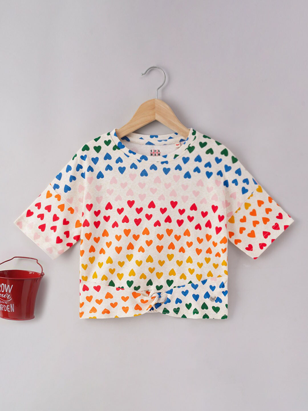 

Ed-a-Mamma Girls Conversational Printed Drop-Shoulder Sleeve Sustainable Cotton T-shirt, Off white