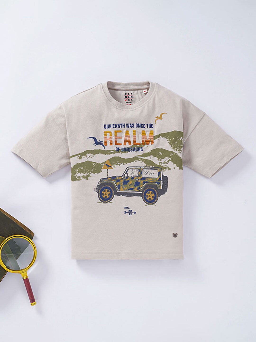 

Ed-a-Mamma Boys Printed Cotton T-shirt, Beige