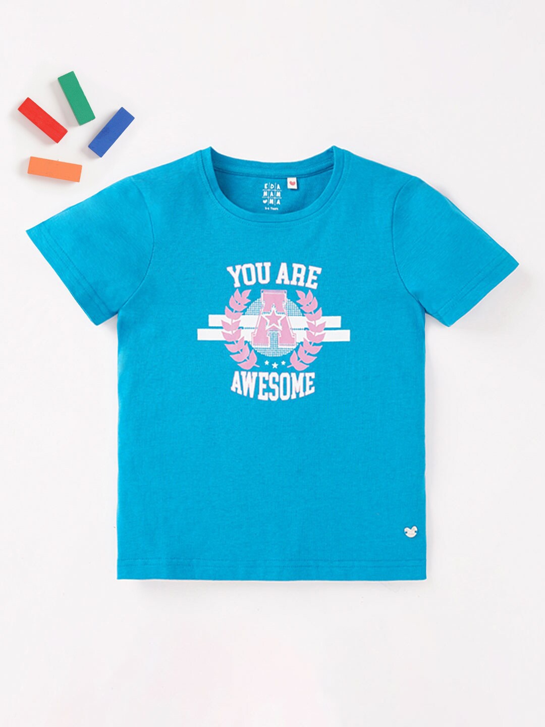 

Ed-a-Mamma Girls Typography Printed Cotton T-shirt, Blue