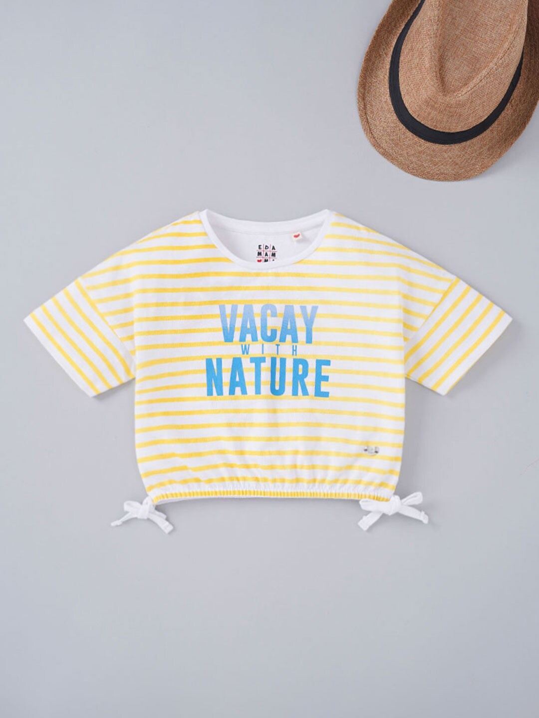 

Ed-a-Mamma Girls Cropped Striped Cotton T-shirt, Yellow