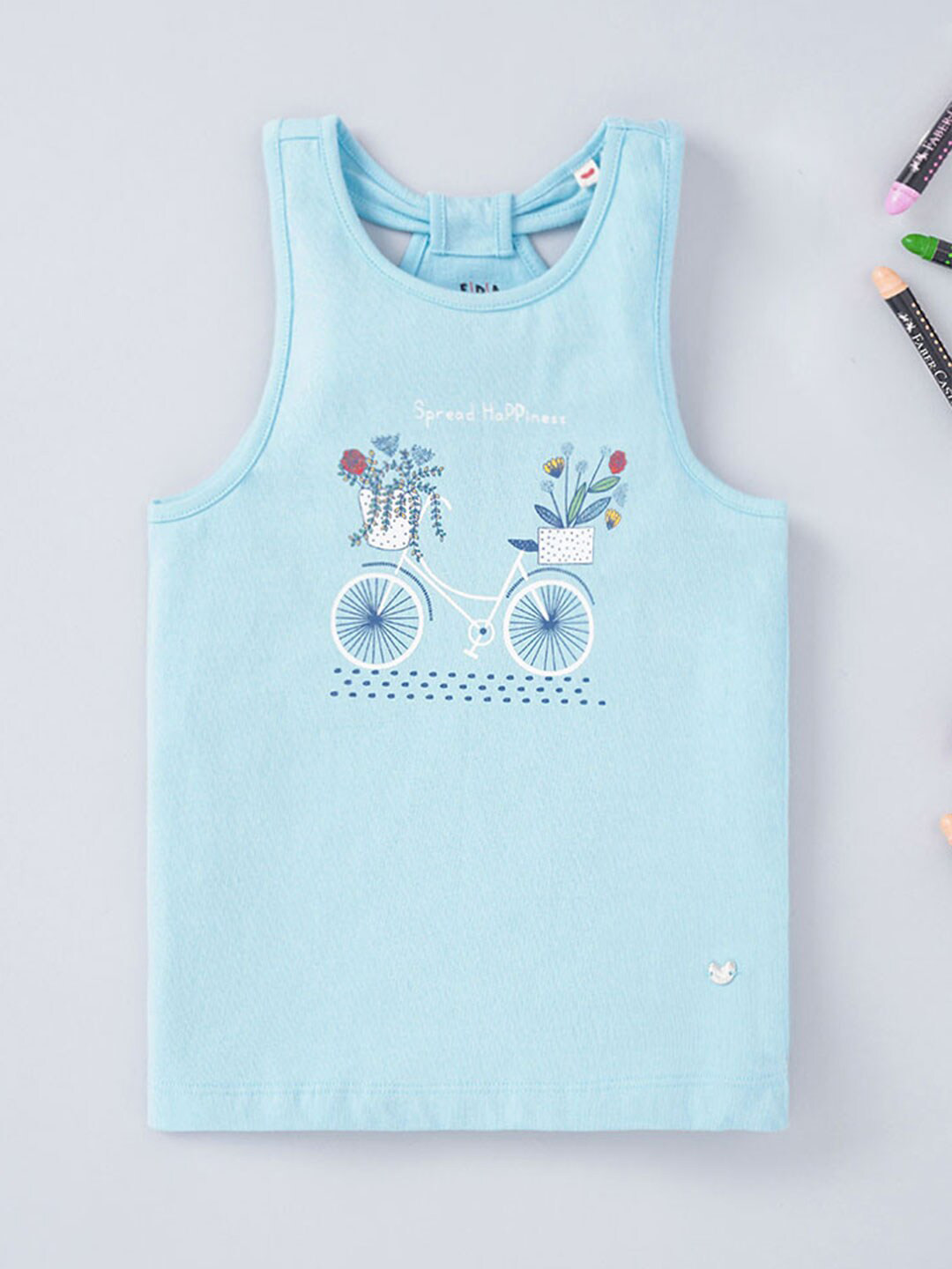 

Ed-a-Mamma Girls Converstonal Printed Sleeveless Cotton T-shirt, Blue
