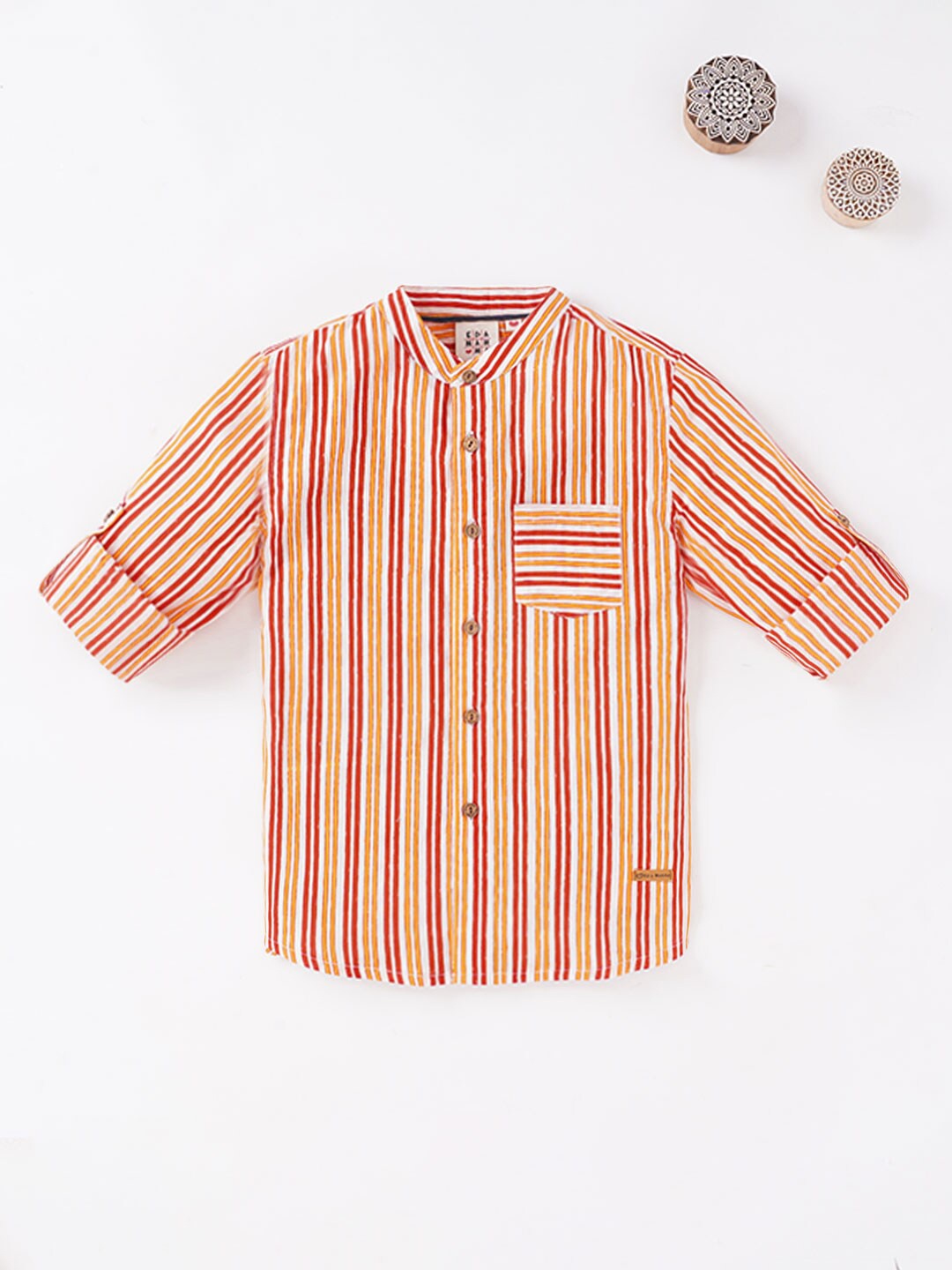 

Ed-a-Mamma Boys Cotton Sustainable Striped Casual Shirt, Orange