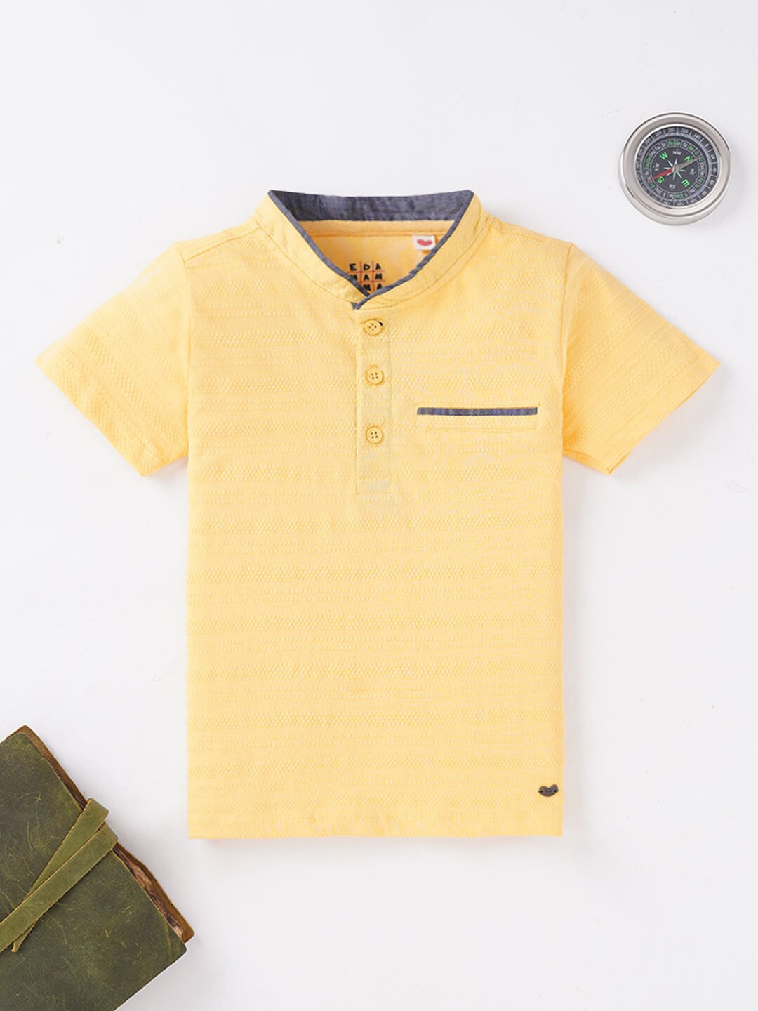 

Ed-a-Mamma Boys Striped Henley Neck Cotton T-shirt, Yellow