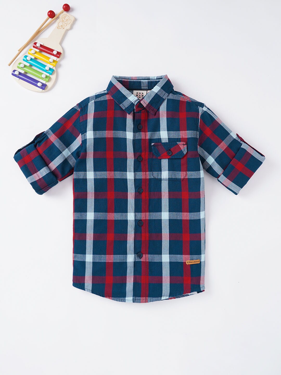 

Ed-a-Mamma Boys Checks Casual Cotton Shirt, Navy blue