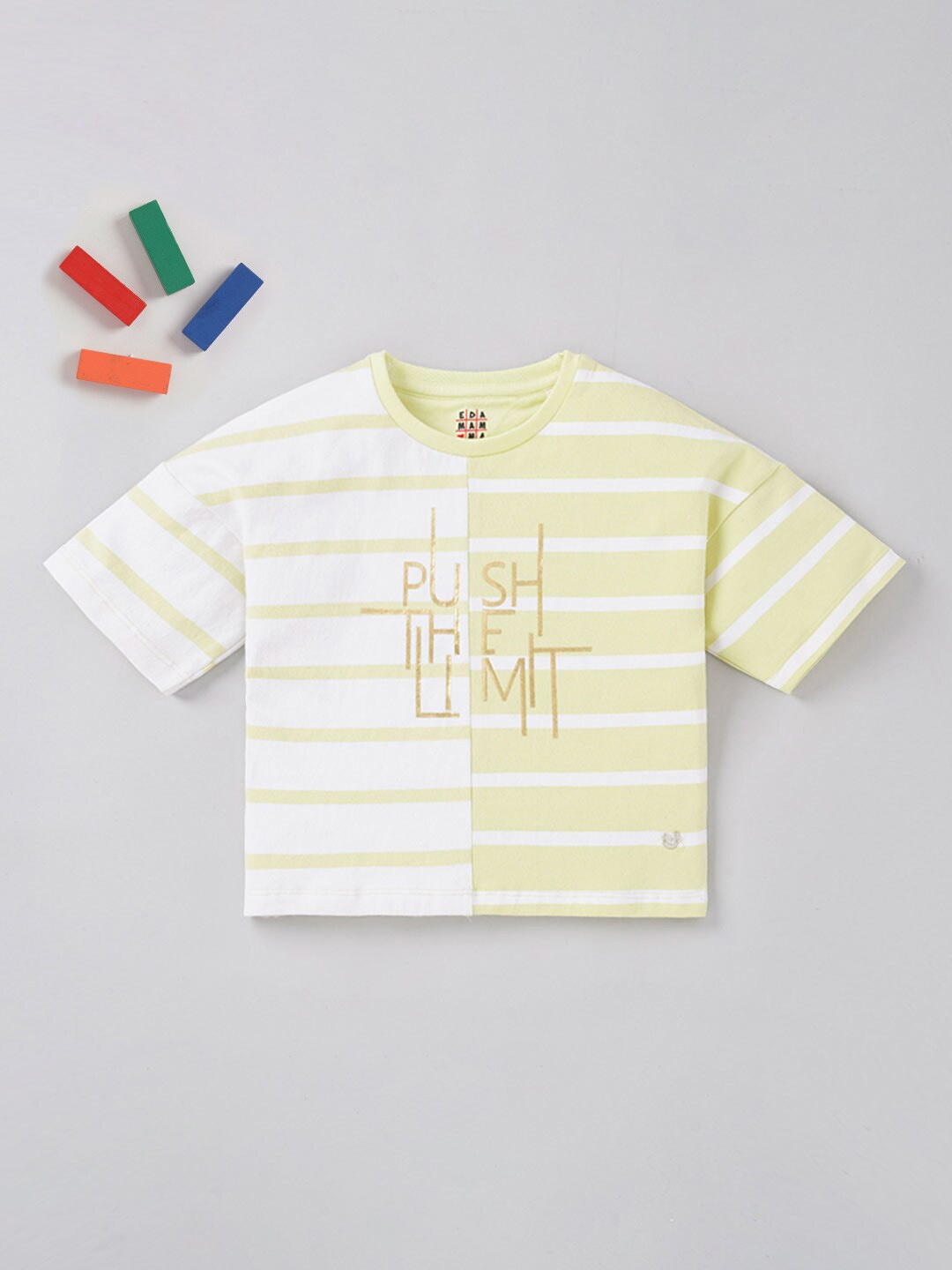 

Ed-a-Mamma Girls Striped Cotton T-shirt, Beige