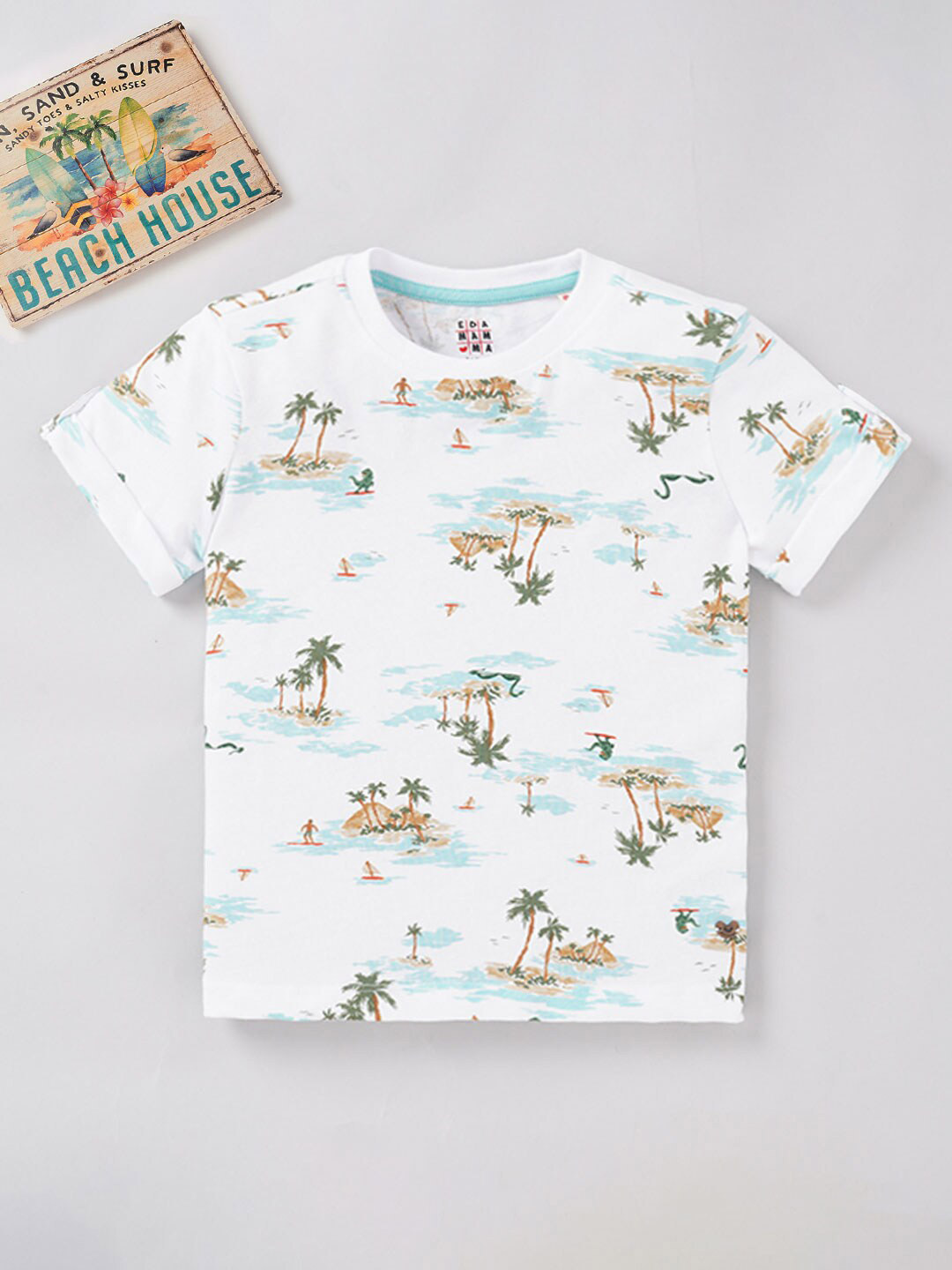 

Ed-a-Mamma Boys Graphic Printed Cotton T-Shirt, White