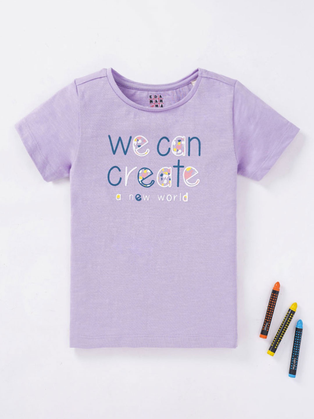 

Ed-a-Mamma Girls Typography Printed Cotton T-shirt, Lavender