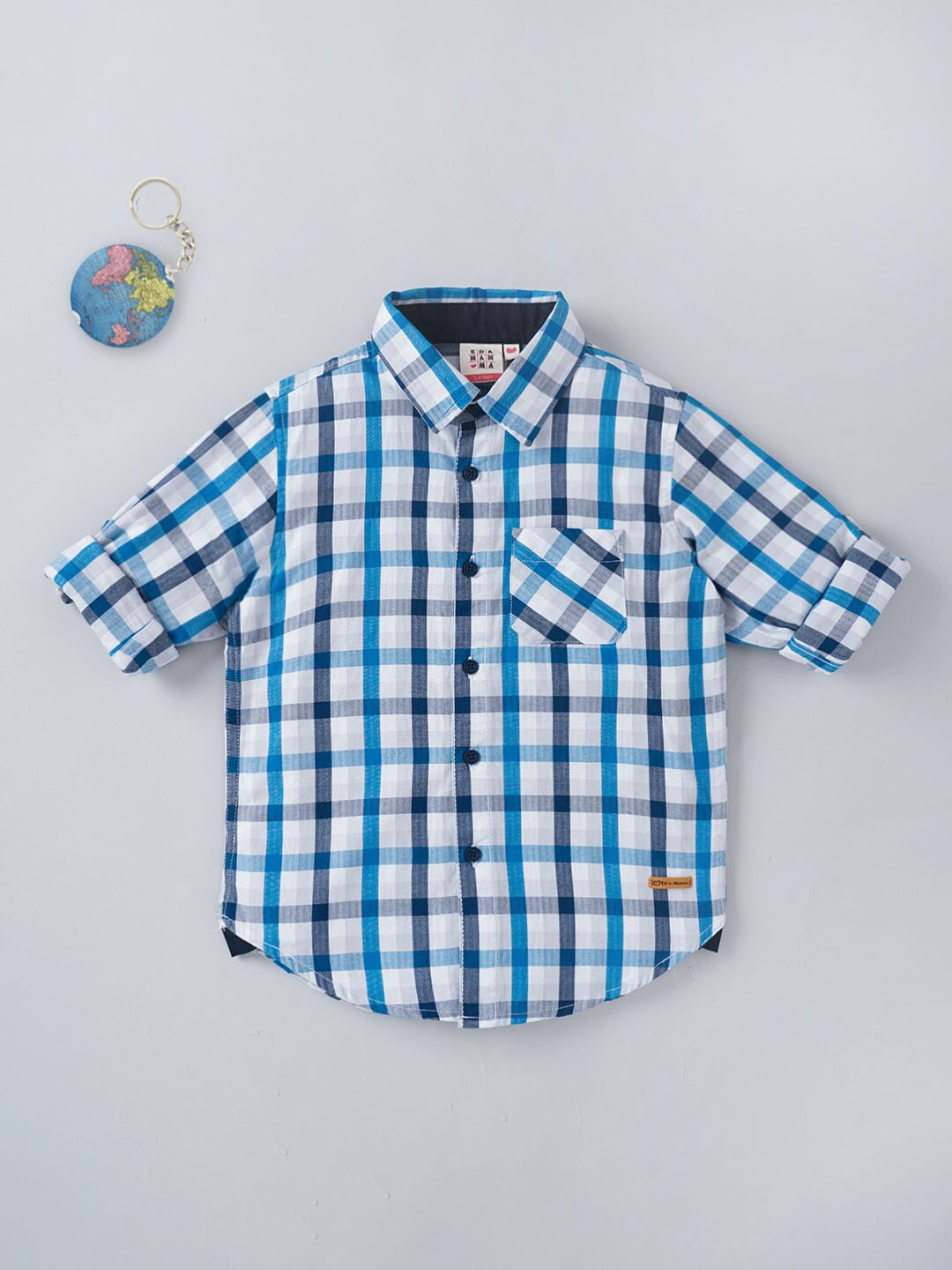 

Ed-a-Mamma Boys Gingham Checks Cotton Casual Shirt, White