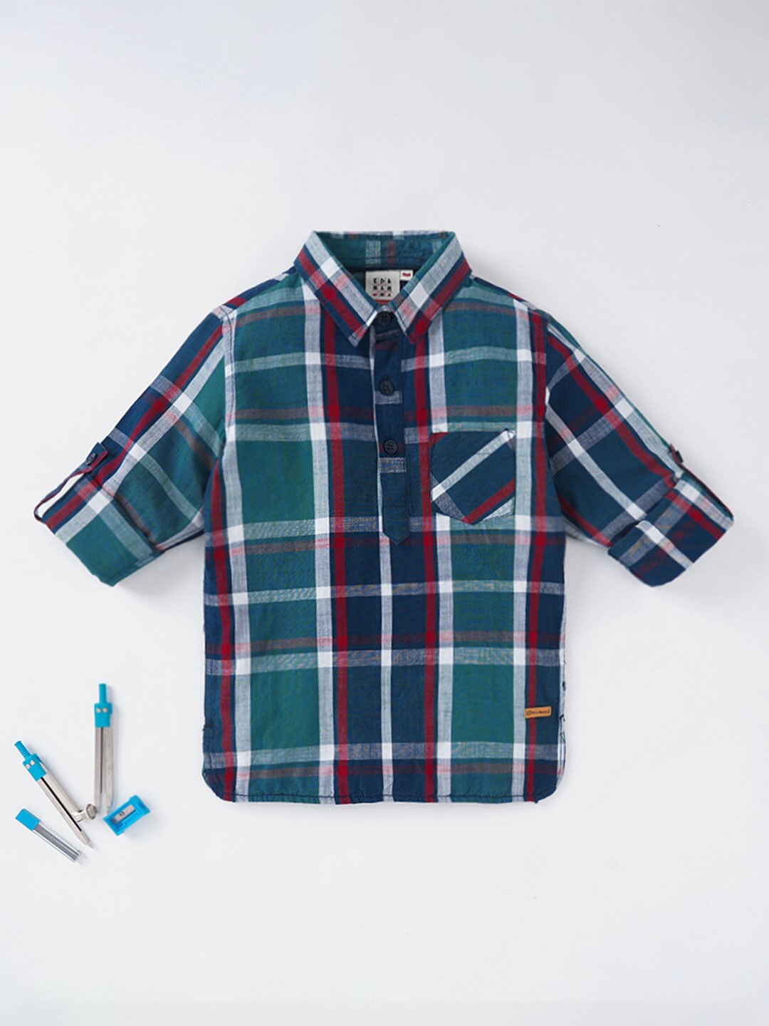 

Ed-a-Mamma Boys Cotton Tartan Checks Casual Shirt, Green