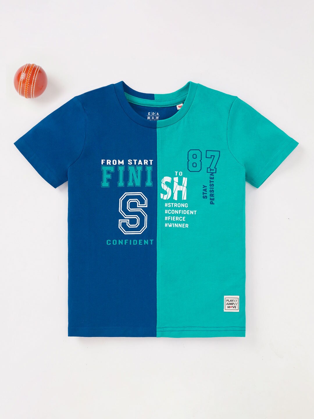 Ed-a-Mamma Boys Colourblocked Cotton T-shirt, Teal
