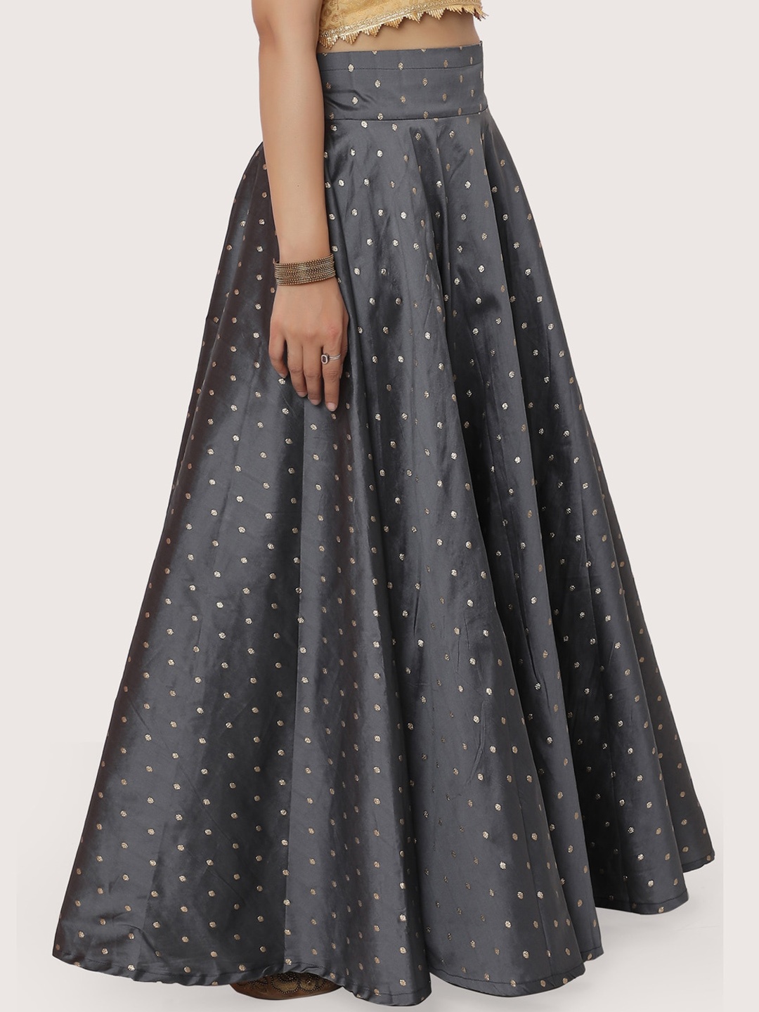 

ZRI Zari Woven Self Design Maxi Skirt, Grey