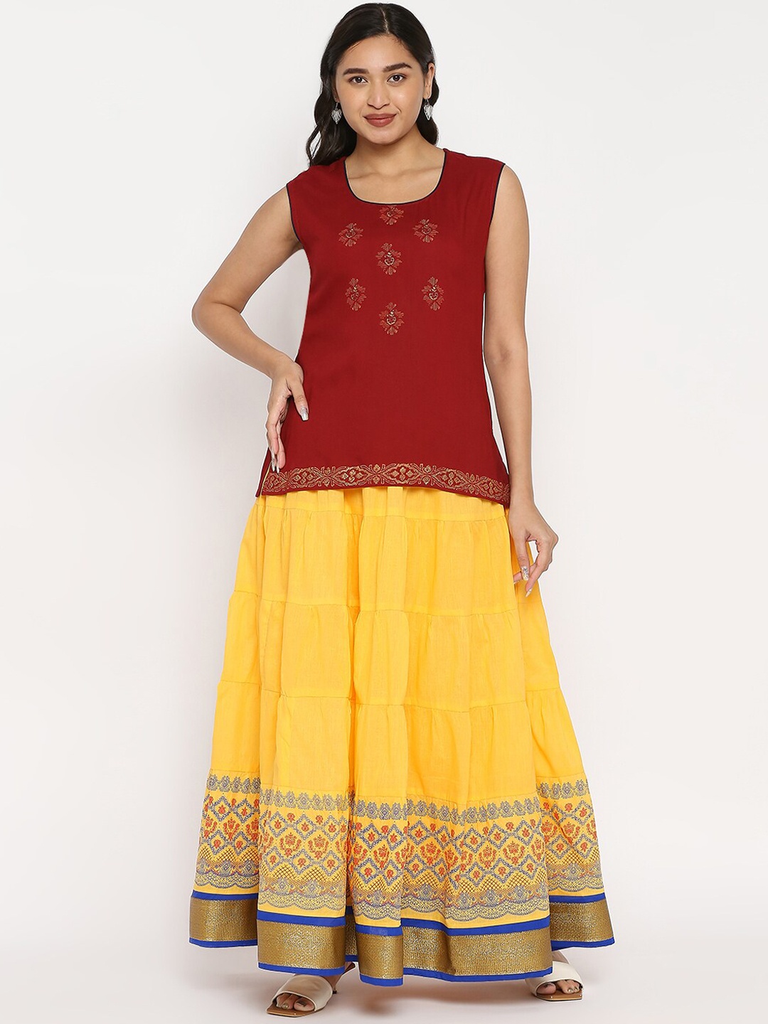

ZRI Printed Pure Cotton Maxi Skirt, Yellow