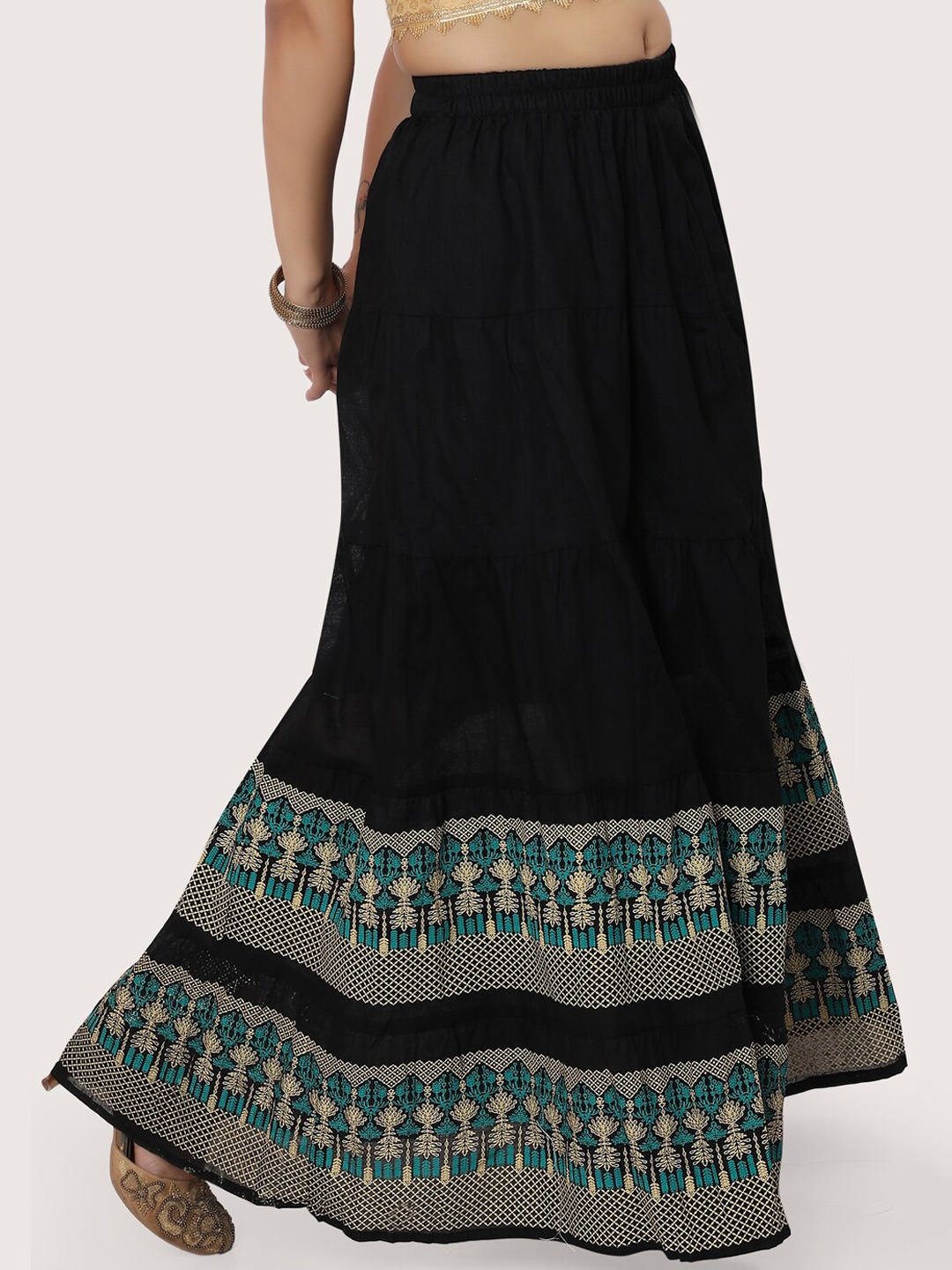 

ZRI Women Printed Pure Cotton Ethnic Skirt, Black