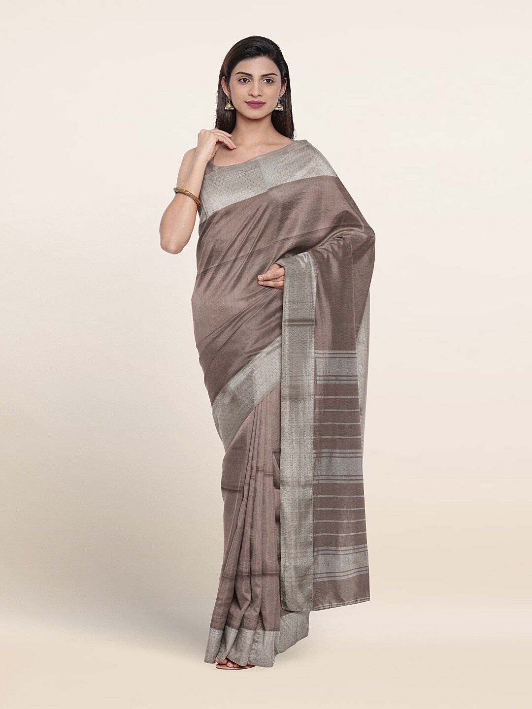 

Pothys Zari Boarder Pure Silk Saree, Grey