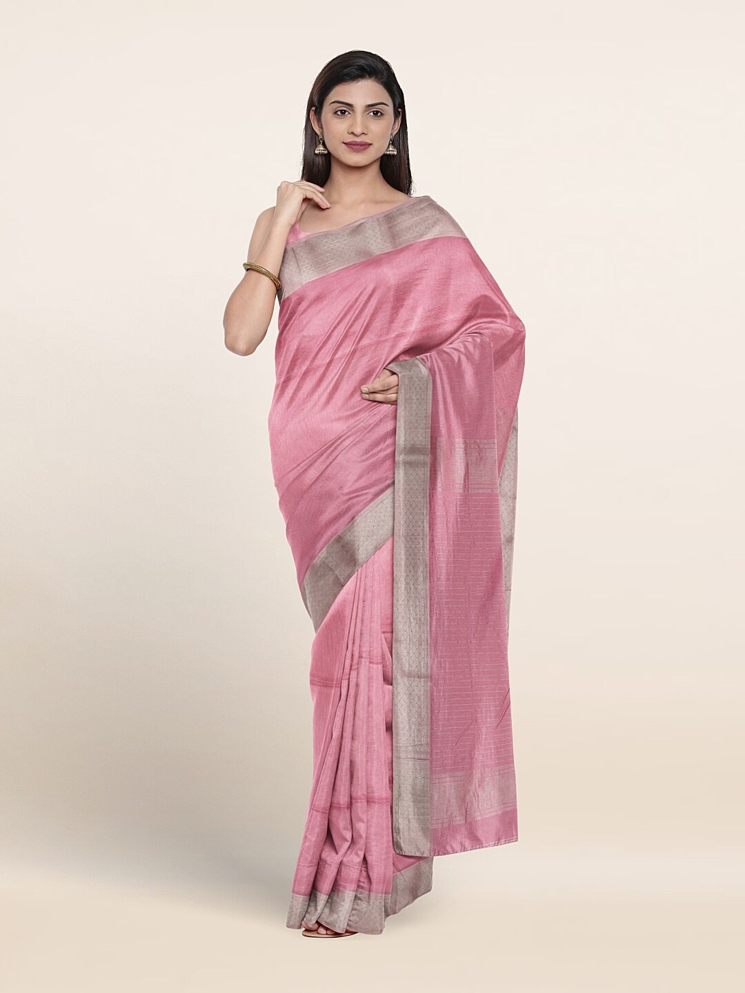 

Pothys Zari Boarder Pure Silk Saree, Pink