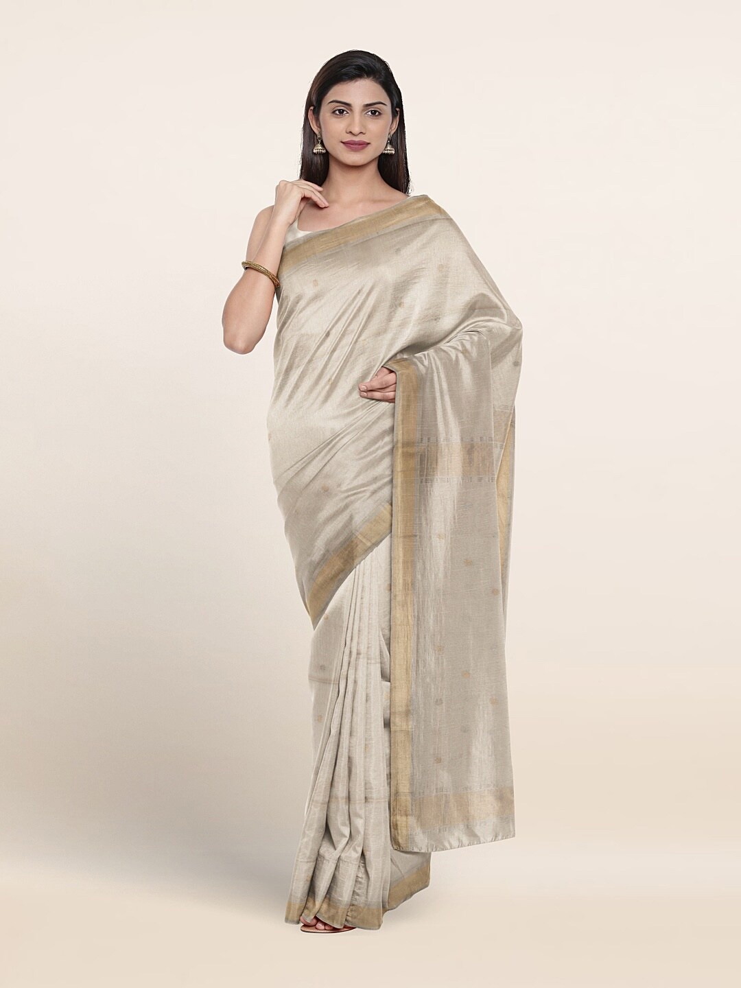 

Pothys Woven Design Zari Pure Silk Saree, Cream