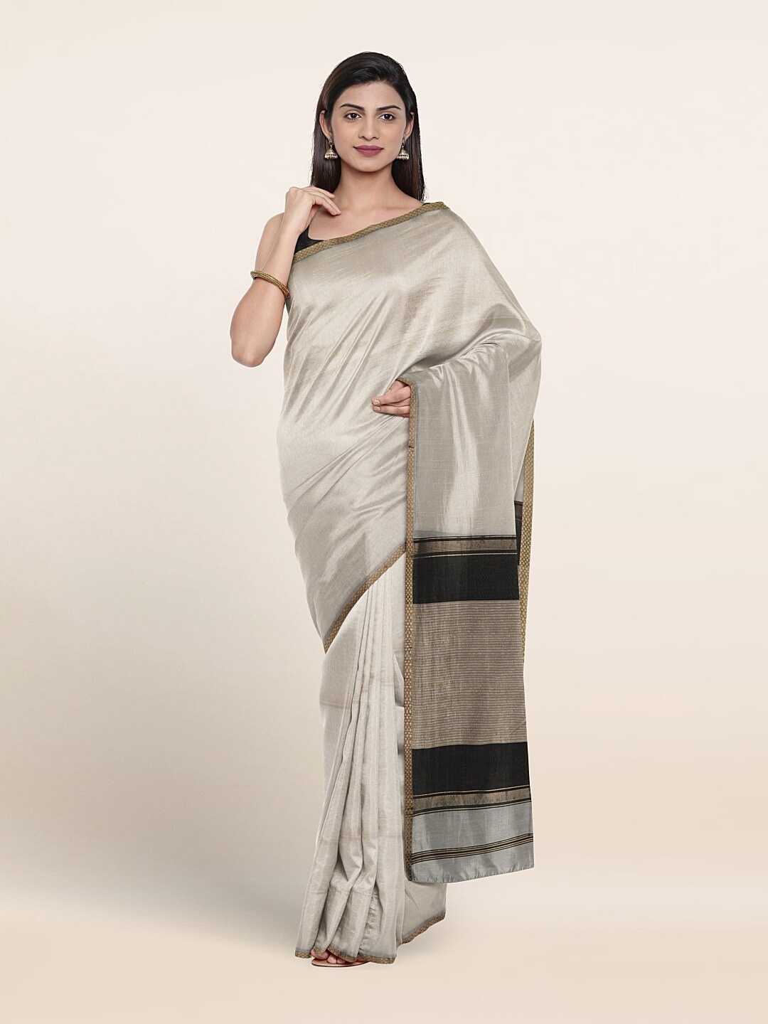 

Pothys Zari Pure Silk Saree, Cream