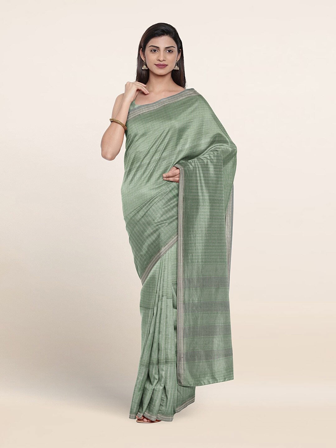 

Pothys Checked Zari Pure Silk Saree, Green