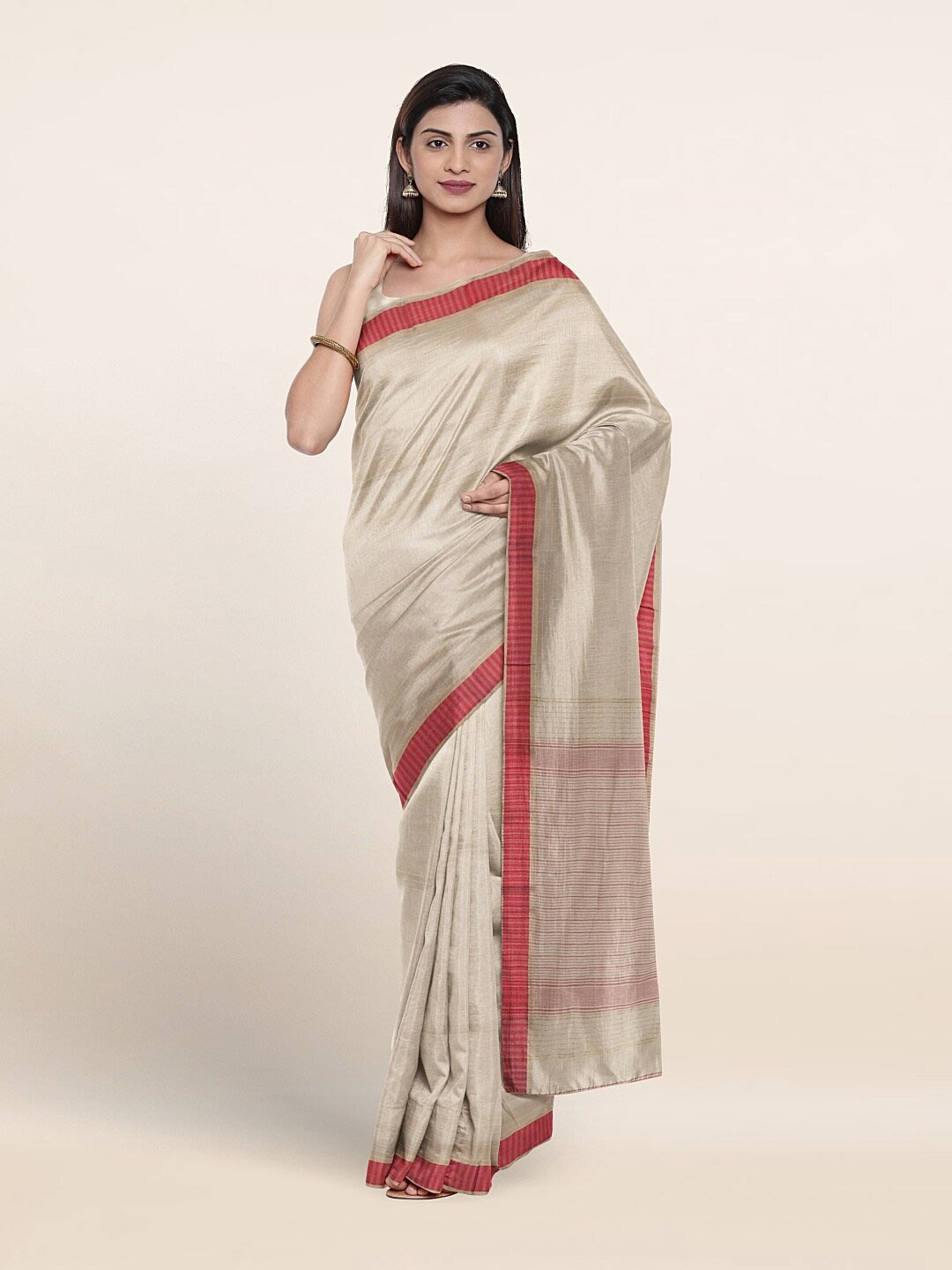 

Pothys Striped Woven Design Pure Silk Saree, Cream