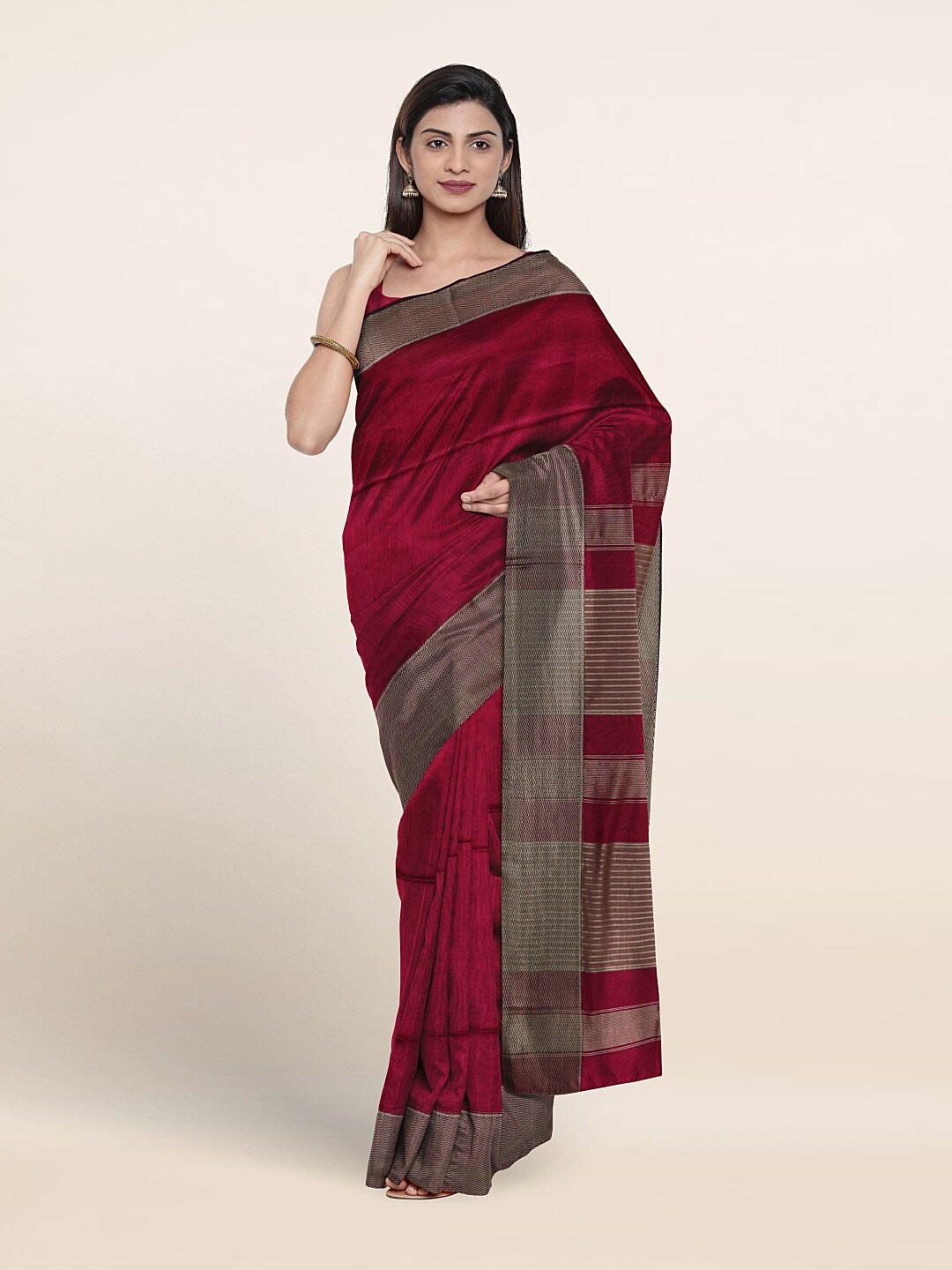 

Pothys Striped Woven Design Pure Silk Saree, Purple
