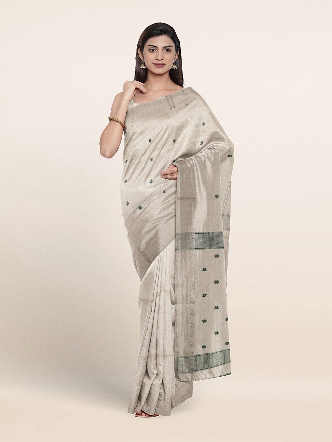 

Pothys Zari Embroidered Pure Silk Saree, Cream