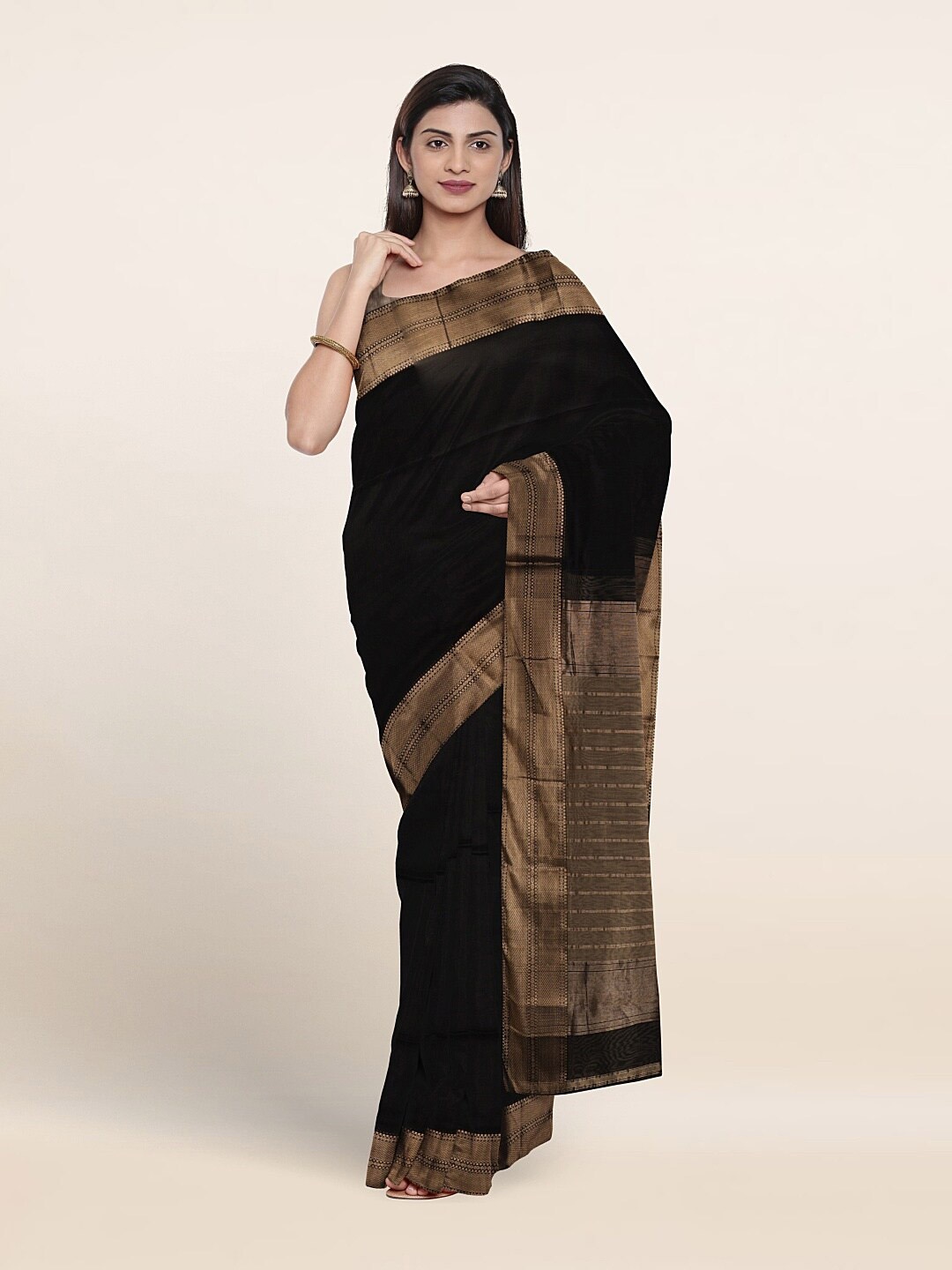 

Pothys Zari Maheshwari Silk Saree, Black
