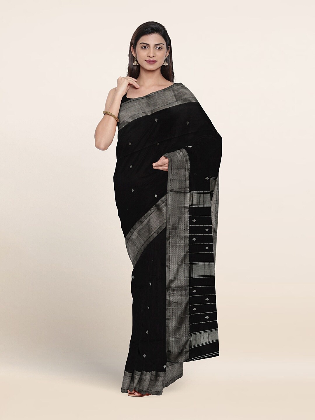 

Pothys Ethnic Motif Woven Design Zari Pure Silk Saree, Black
