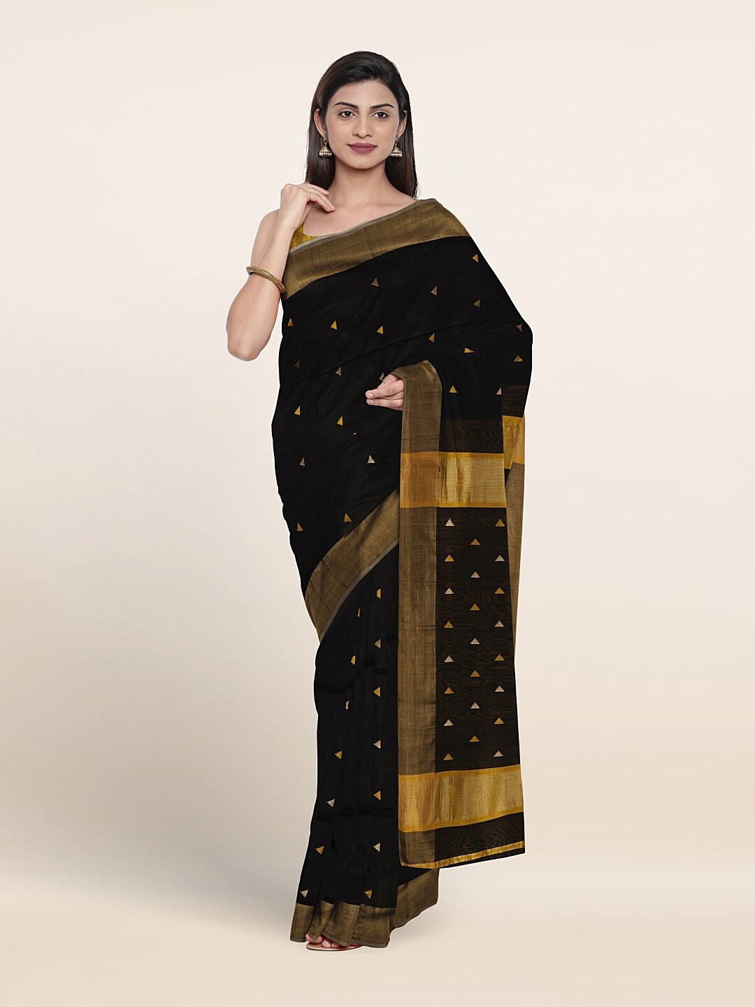 

Pothys Geometric Woven Design Zari Pure Silk Saree, Black
