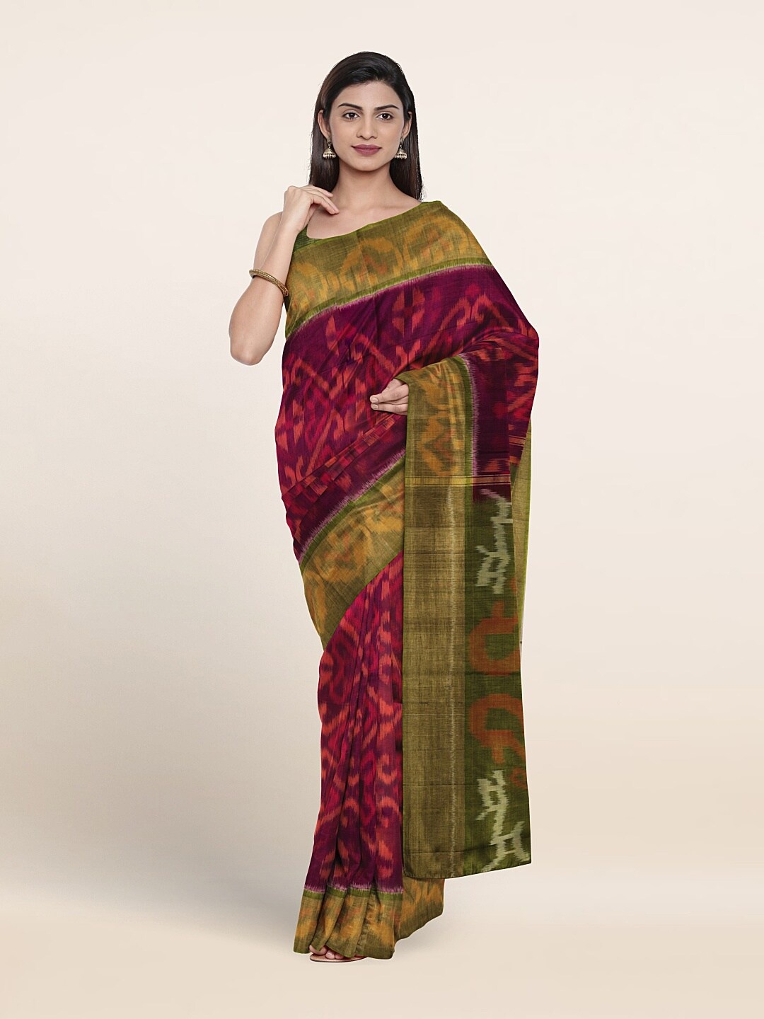 

Pothys Ethnic Motifs Printed Pure Silk Saree, Purple