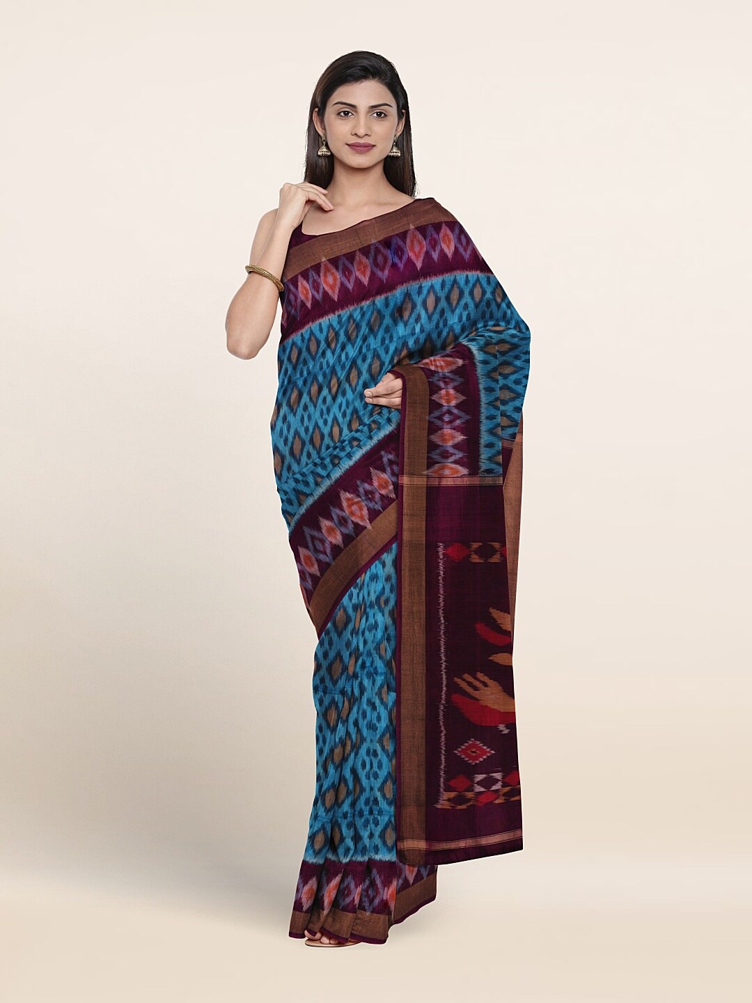 

Pothys Geometric Printed Pure Silk Saree, Blue