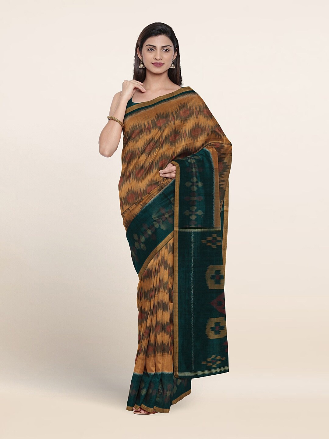 

Pothys Printed Pure Silk Saree, Brown