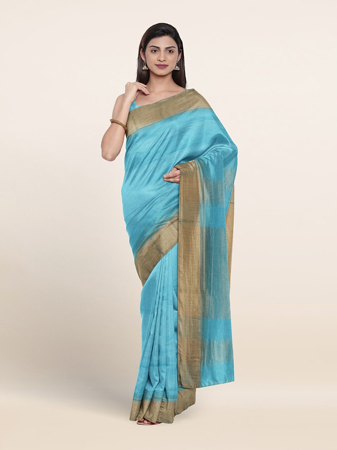 

Pothys Zari Pure Silk Maheshwari Saree, Blue