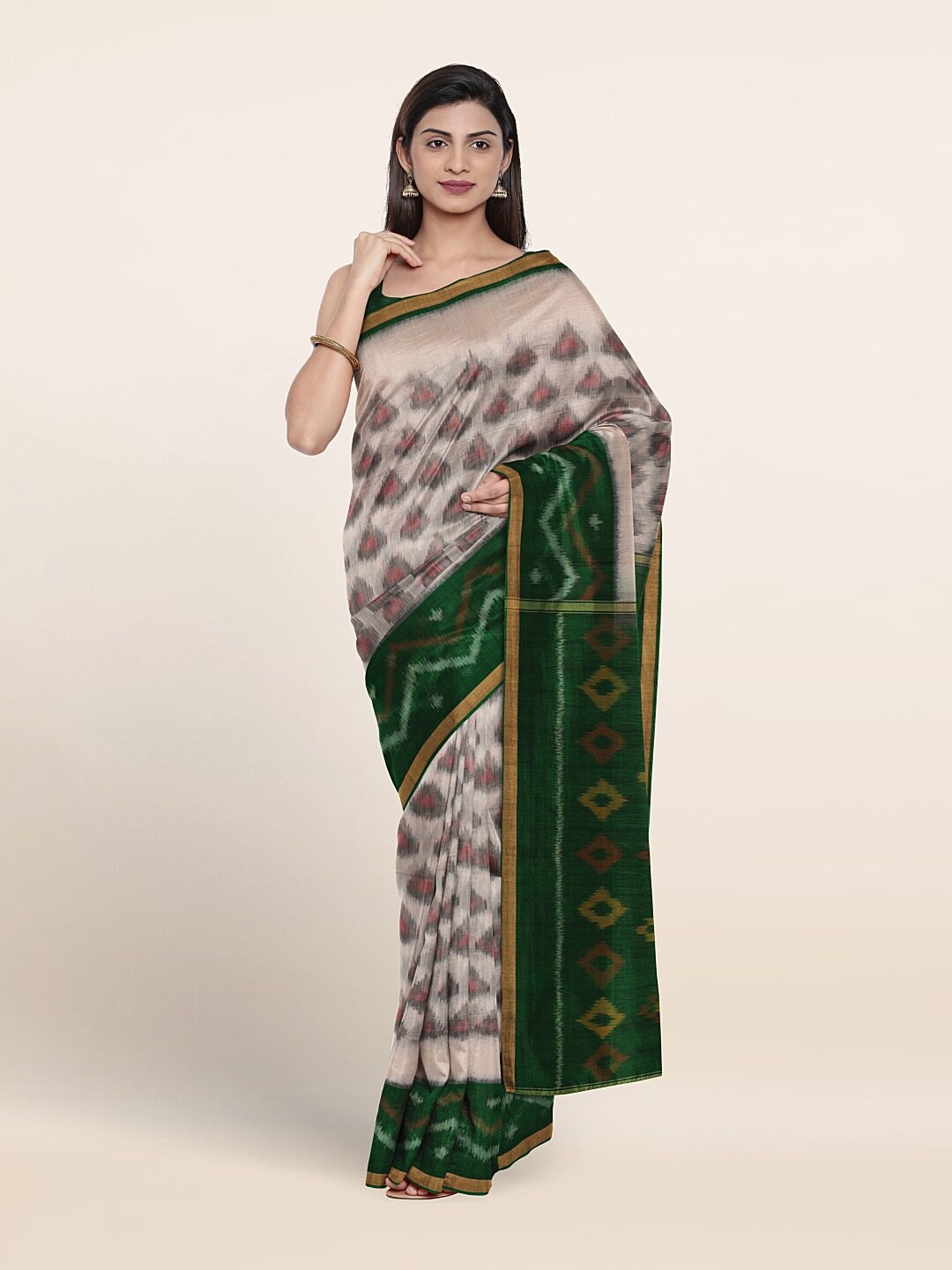 

Pothys Ethnic Motifs Printed Zari Pure Silk Saree, Cream