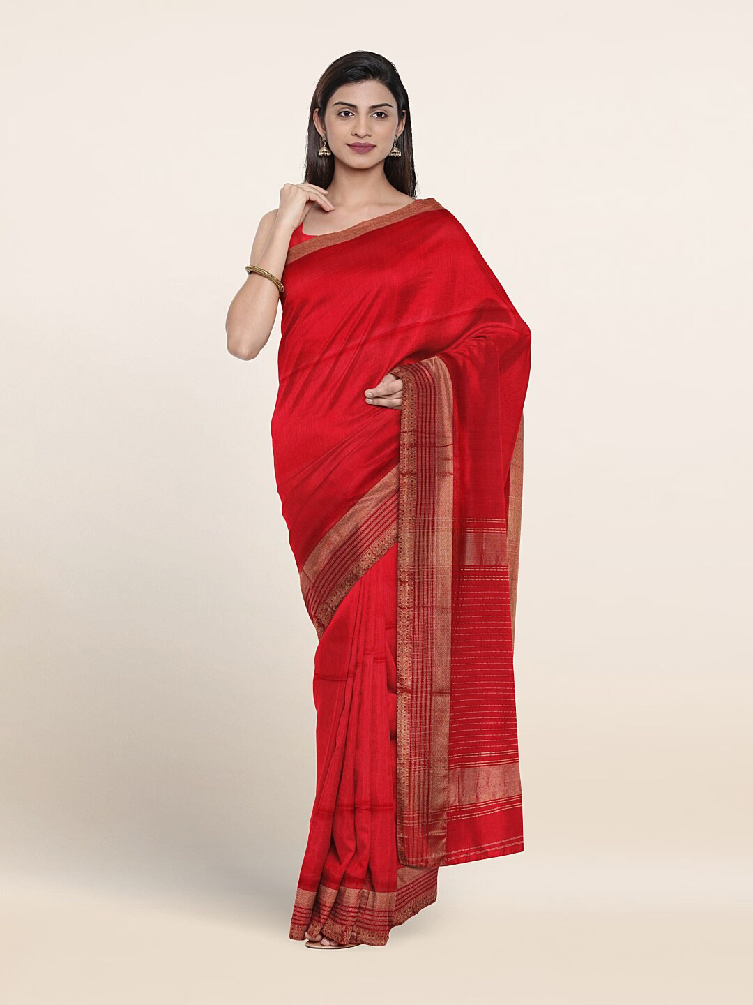 

Pothys Zari Bordered Pure Silk Saree, Red