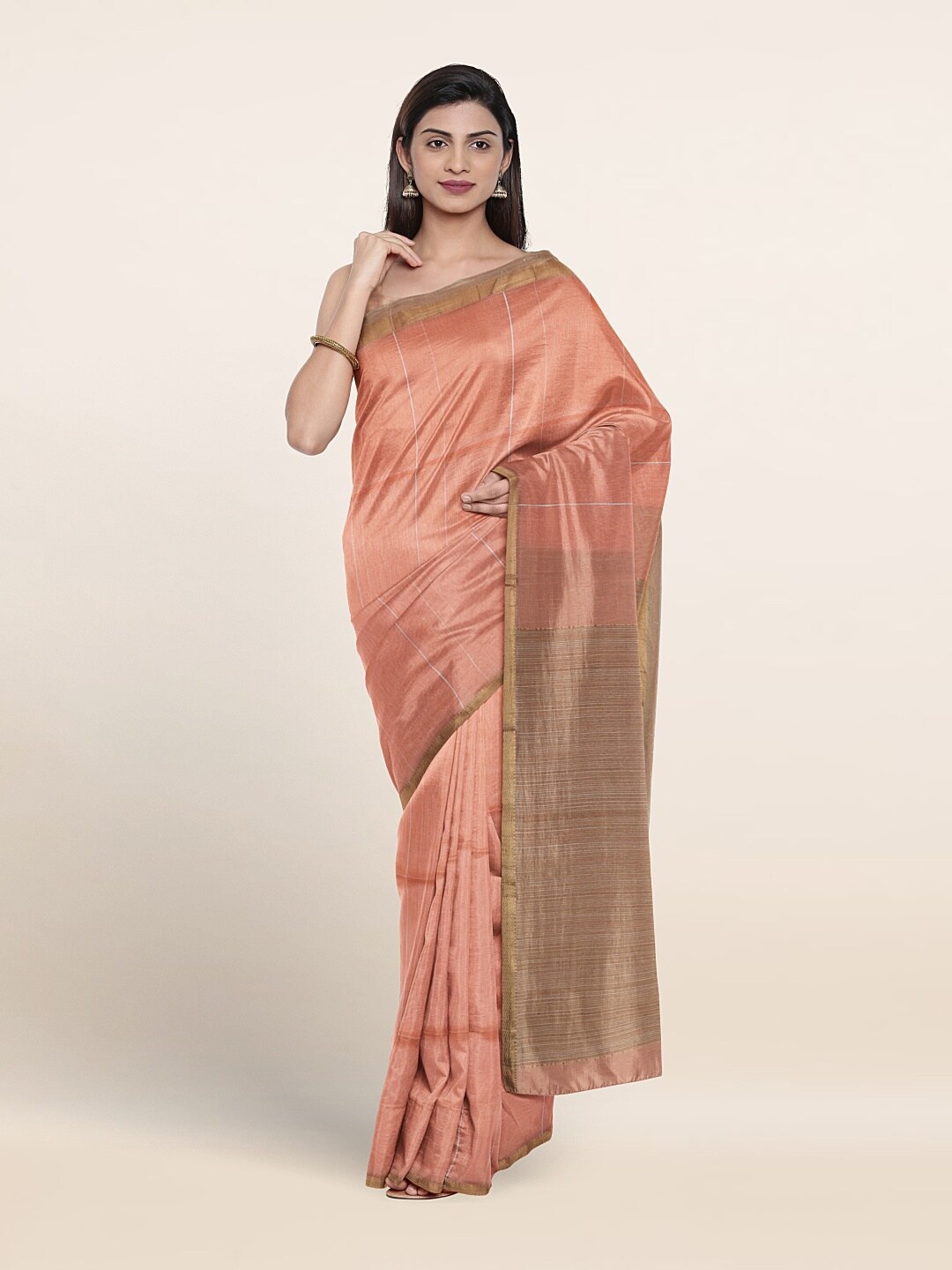 

Pothys Striped Zari Pure Silk Saree, Peach